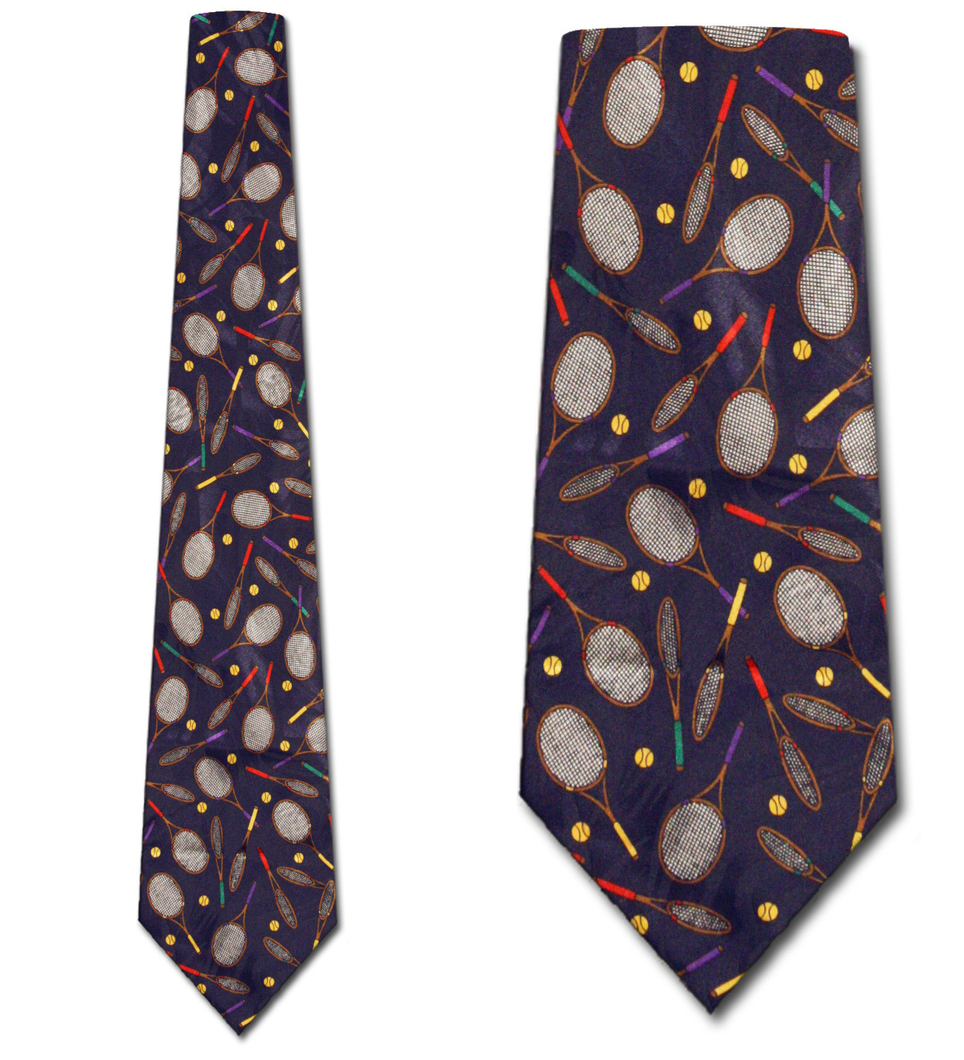 1004-102: Tennis Neckties Racket Ball Ties Navy by Steven Harris