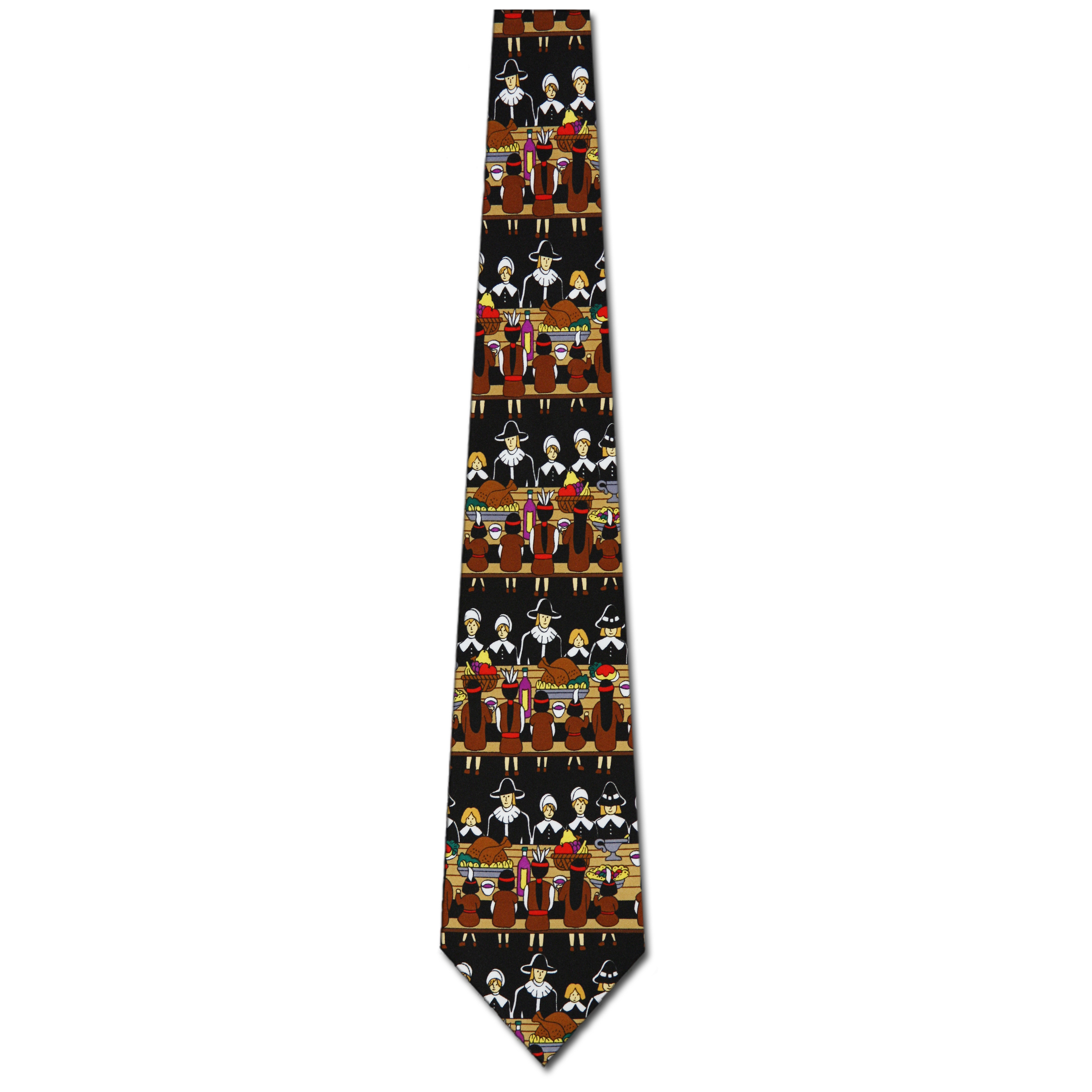 1037-100: Thanksgiving Dinner Ties Pilgrims Indians Necktie Black by Steven Harris at Abcties.com