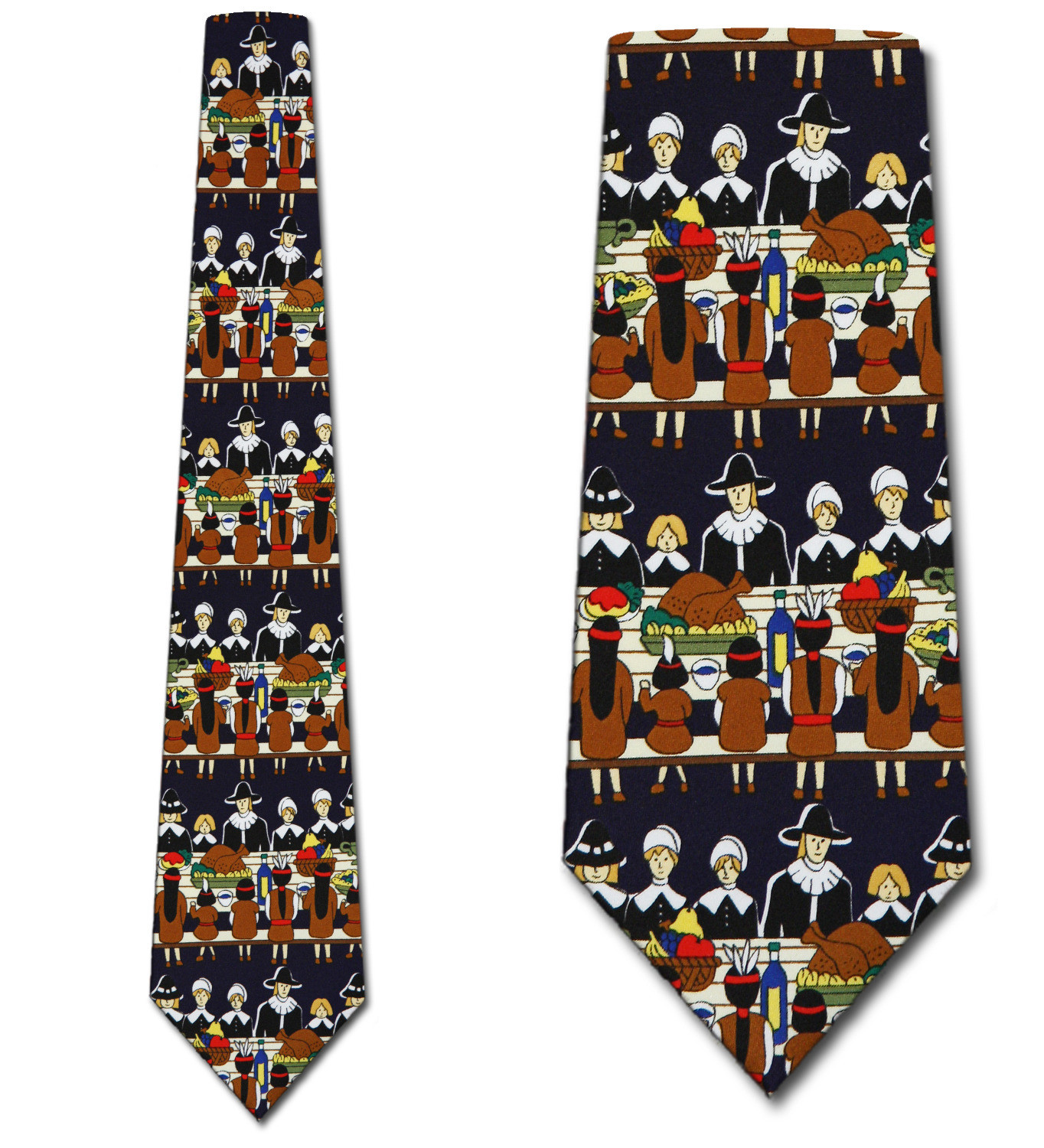 1037-102: Thanksgiving Dinner Ties Pilgrims Indians Necktie Navy by Steven Harris