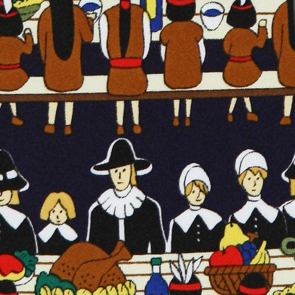1037-102: Thanksgiving Dinner Ties Pilgrims Indians Necktie Navy by Steven Harris