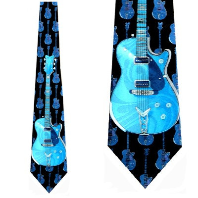 1058-100: Guitar Ties Black Repeat Guitars Necktie by Steven Harris