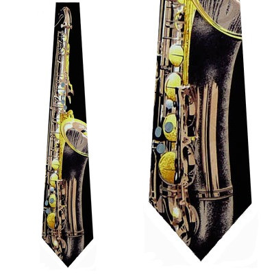1060-100: Giant Saxophone Ties Black Sax Necktie by Steven Harris