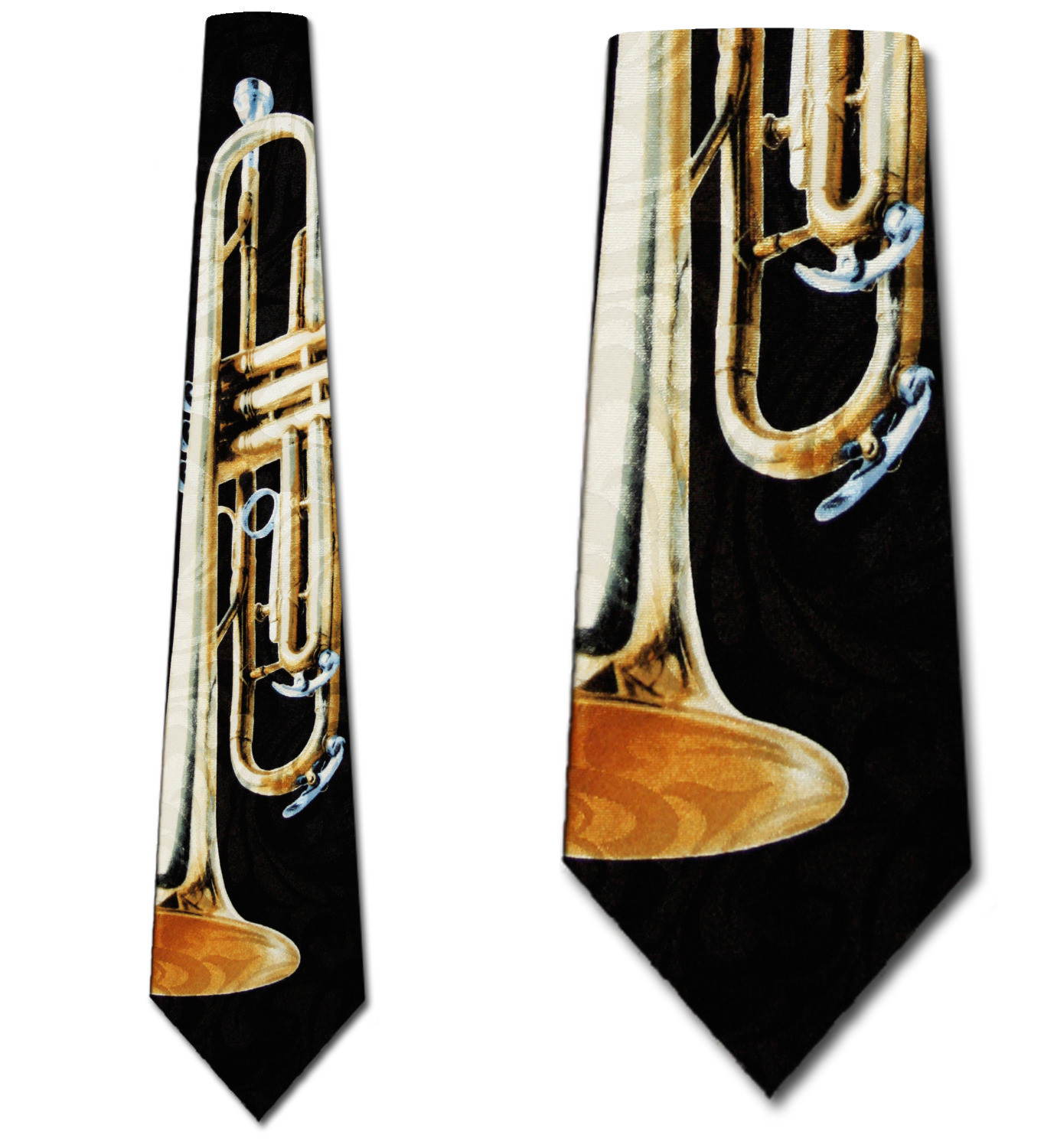 1061-100: Giant Trumpet Ties Black Music Brass Horn Necktie by Steven Harris