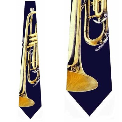 1061-102: Giant Trumpet Ties Navy Music Brass Horn Necktie by Steven Harris