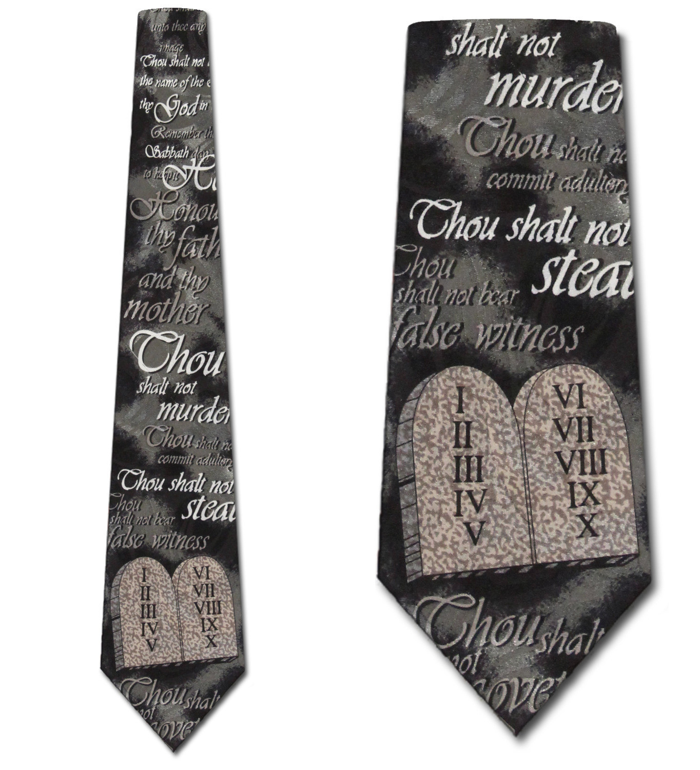 1085-100: Ten Commandments Tie Moses Tablets Religious Neckties Black by Steven Harris