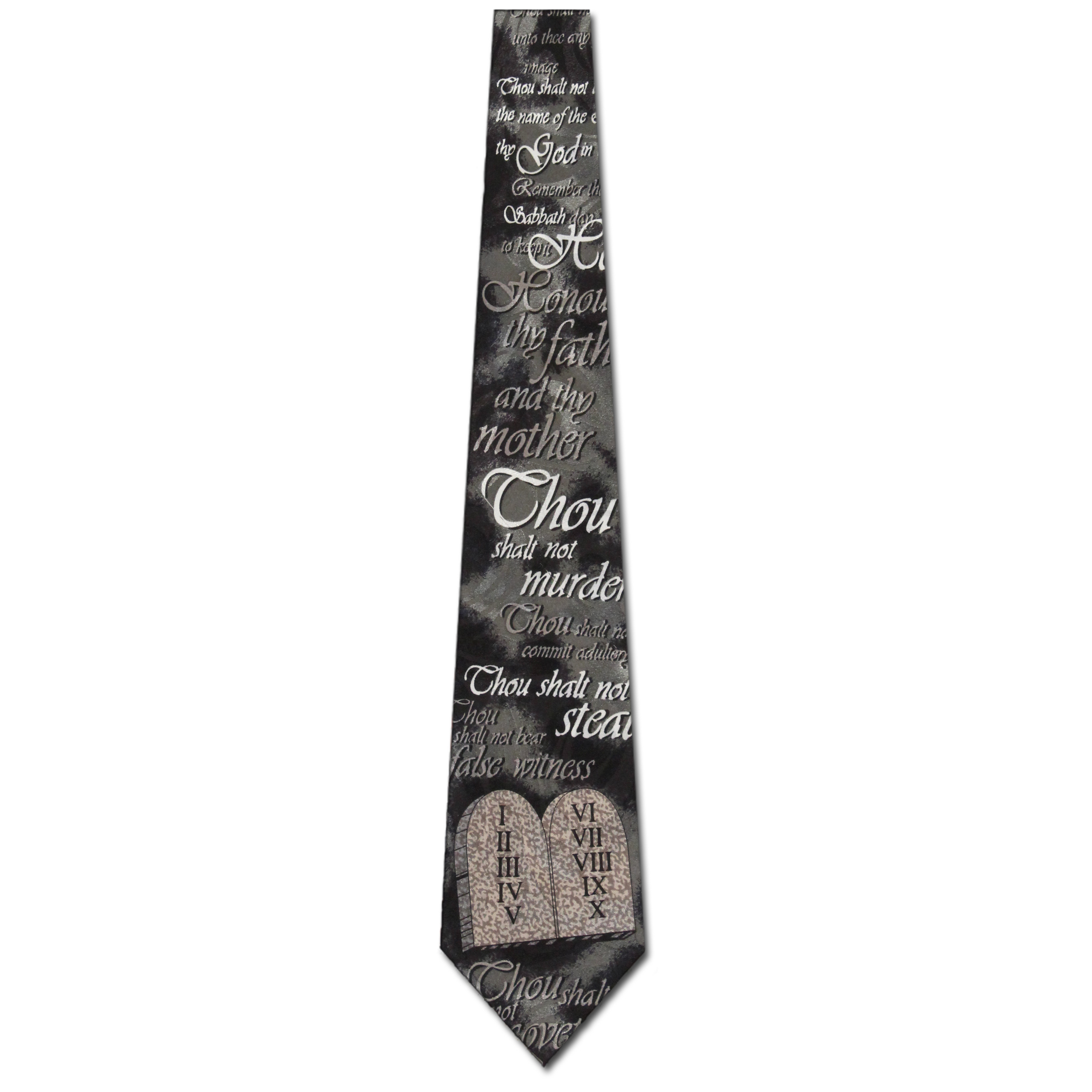 1085-100: Ten Commandments Tie Moses Tablets Religious Neckties Black by Steven Harris at Abcties.com