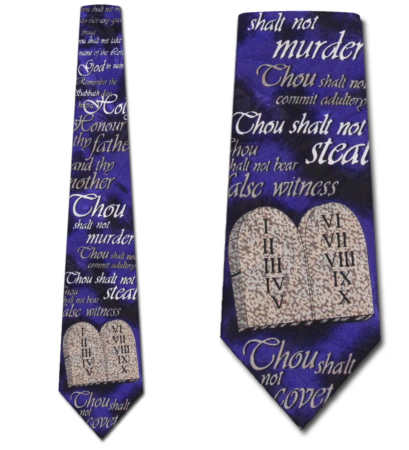 1085-102: Ten Commandments Tie Moses Tablets Religious Neckties Blue by Steven Harris