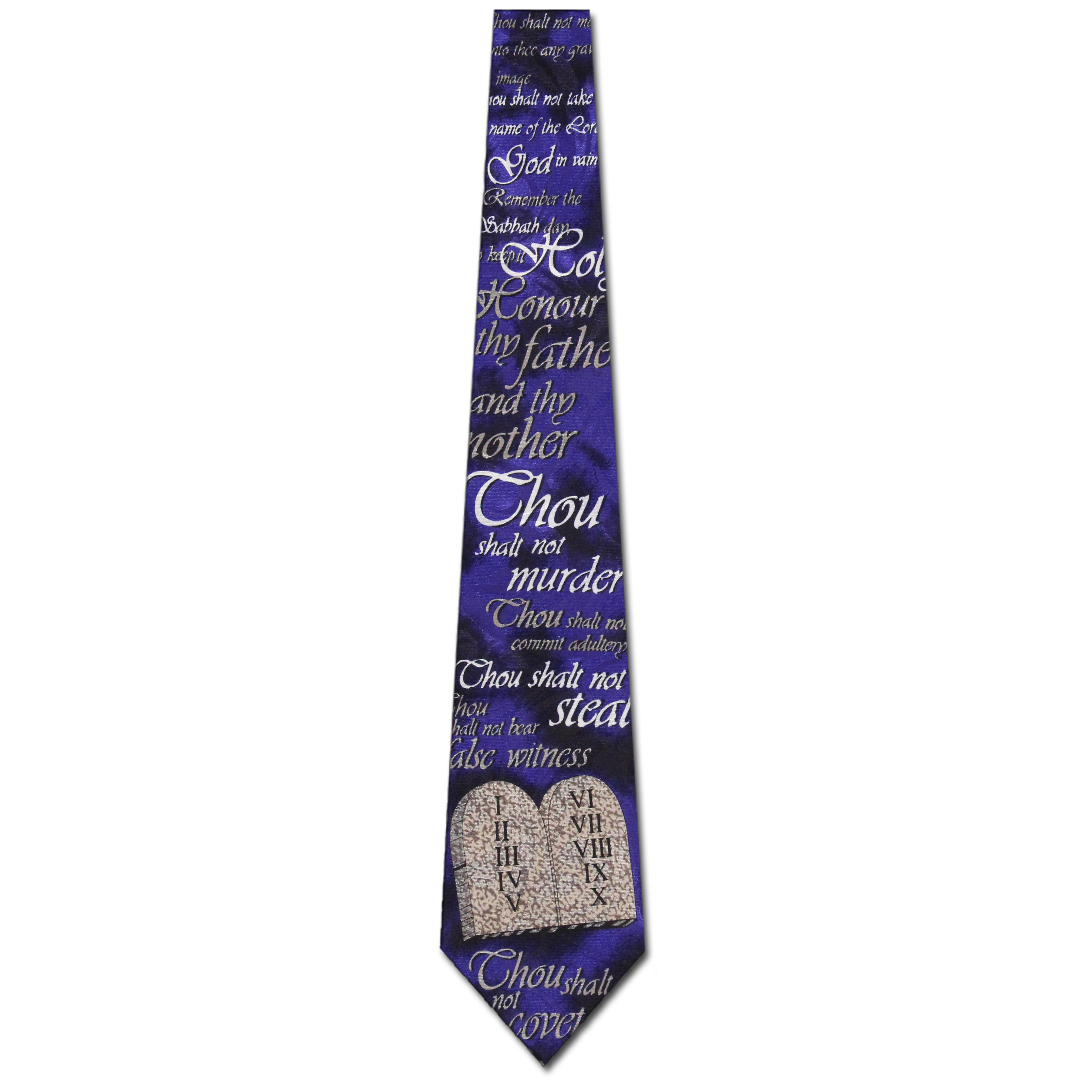 1085-102: Ten Commandments Tie Moses Tablets Religious Neckties Blue by Steven Harris at Abcties.com