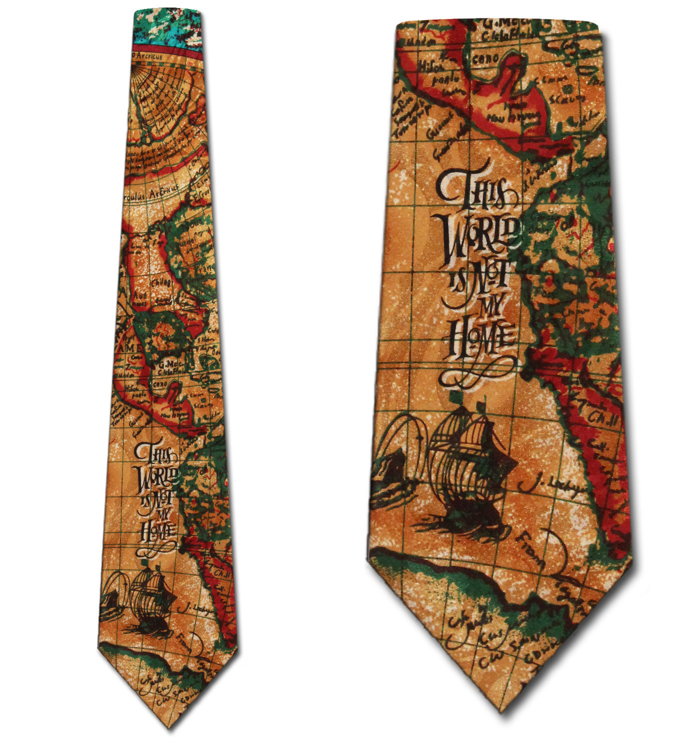 1106-102: This World is not my Home Tie World Map Inspirational Neckties Tan by Steven Harris