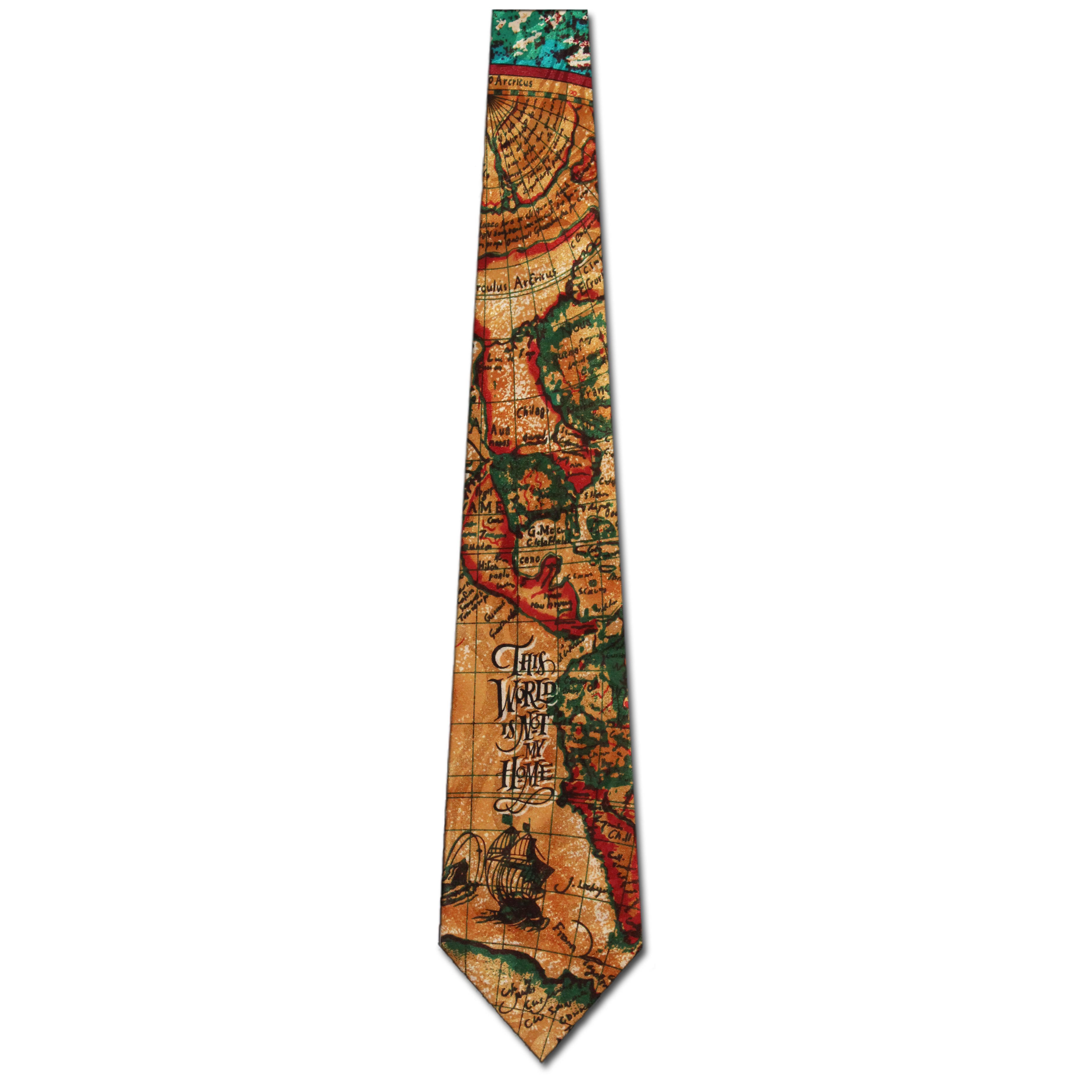 1106-102: This World is not my Home Tie World Map Inspirational Neckties Tan by Steven Harris at Abcties.com