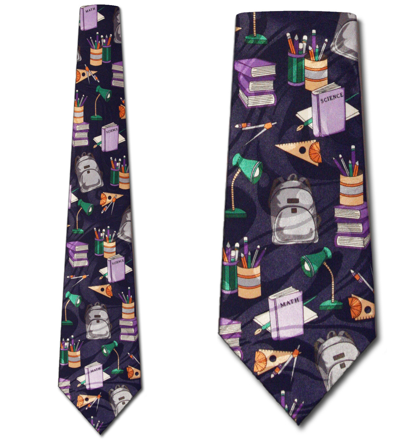 1115-102: School Supplies Tie Backpack Compass Books Back to School Ties Navy by Steven Harris