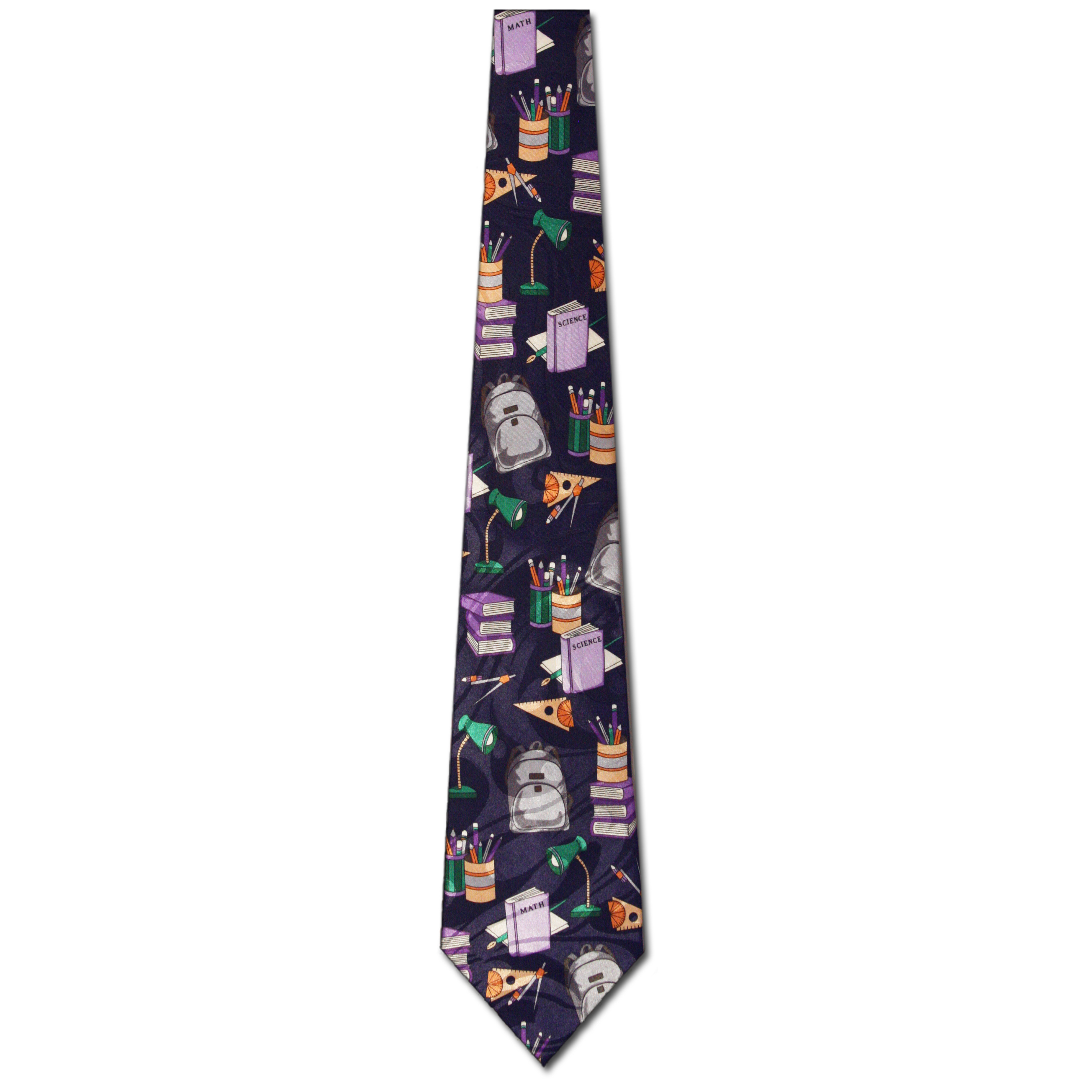 1115-102: School Supplies Tie Backpack Compass Books Back to School Ties Navy by Steven Harris at Abcties.com