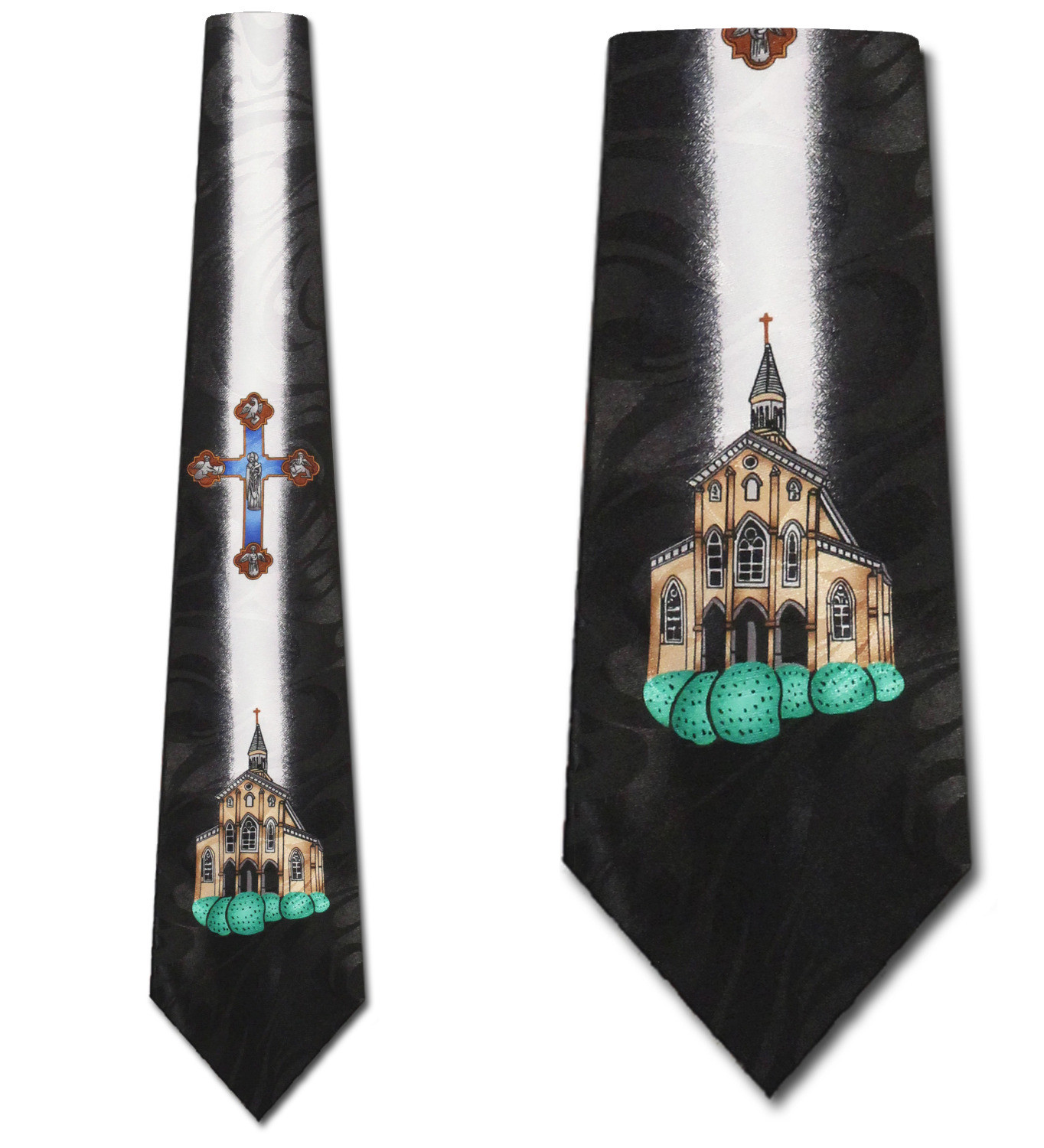 1137-100: Church Beaming Cross Ties Inspirational Neckties Black by Steven Harris
