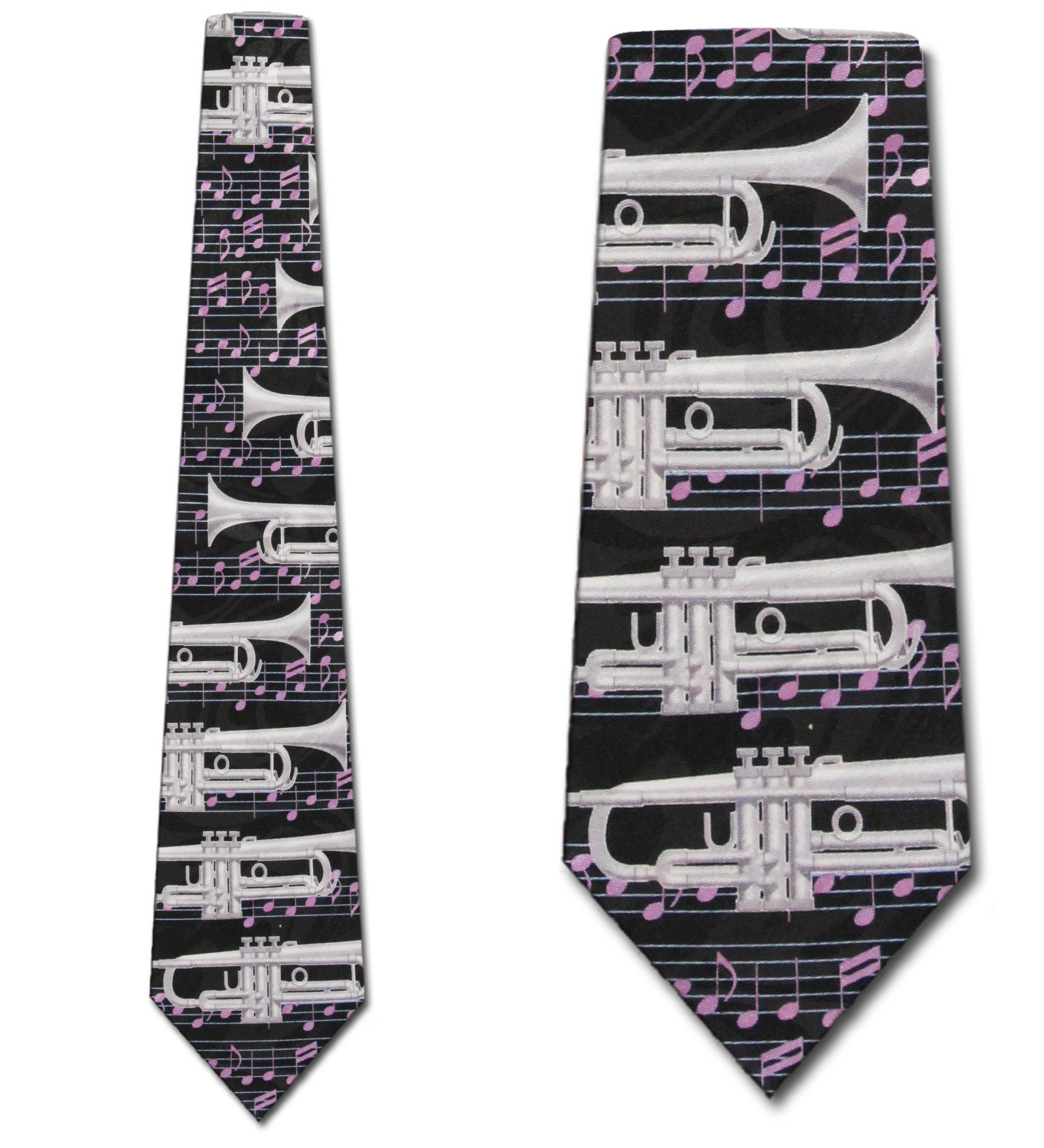 1159-100: Stacked Trumpets Tie Music Notes Neckties Black by Steven Harris at Abcties.com