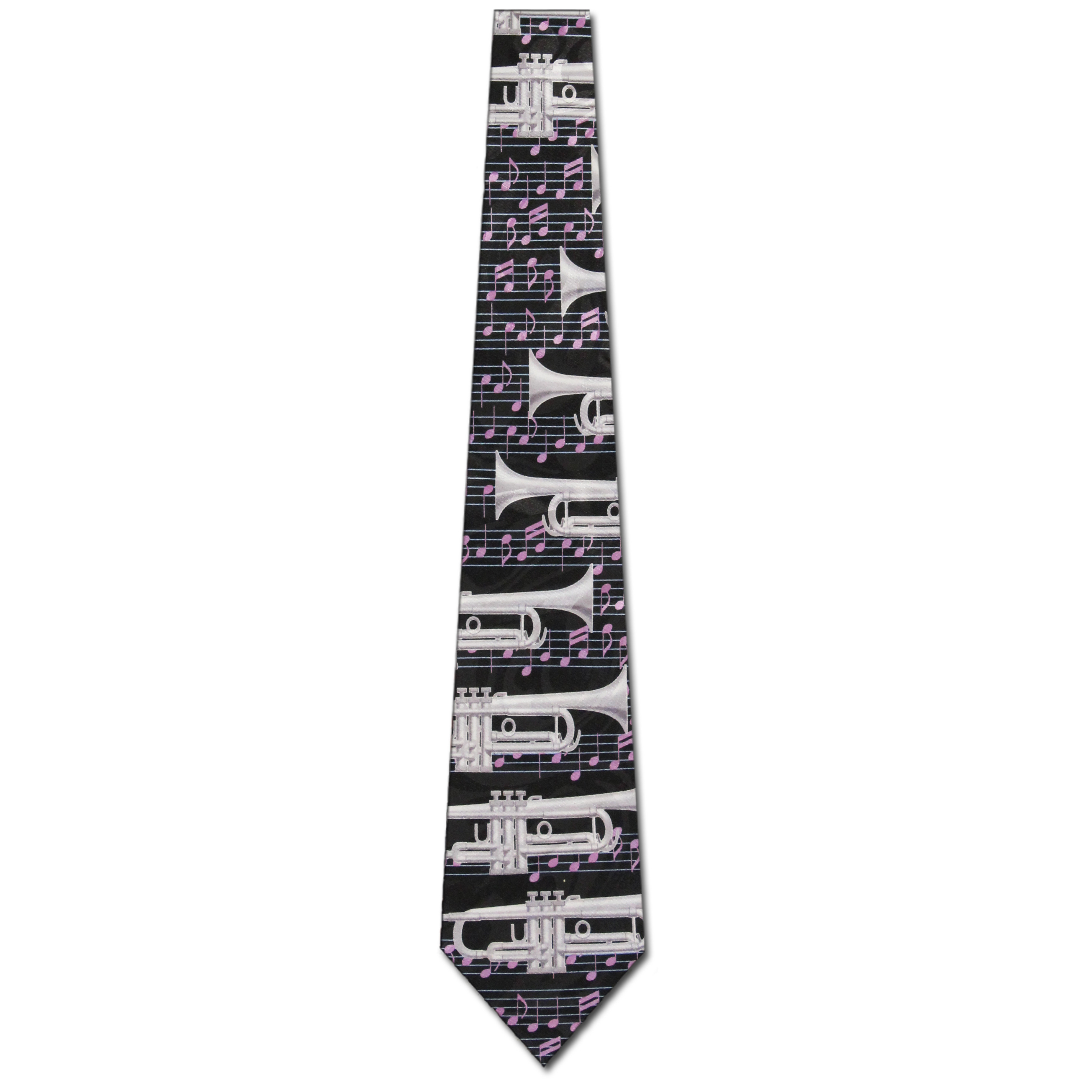 1159-100: Stacked Trumpets Tie Music Notes Neckties Black by Steven Harris at Abcties.com