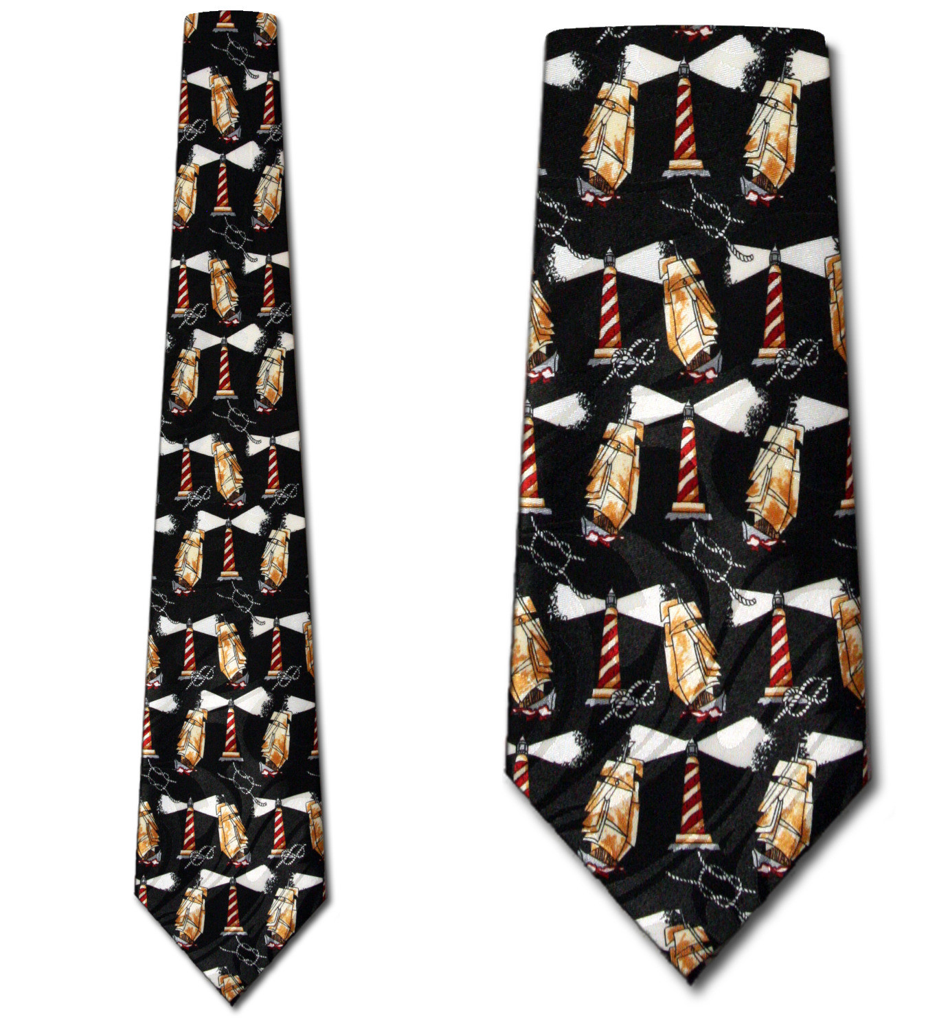 1202-100: Lighthouse Ties Ship Neckties Knots Black by Steven Harris