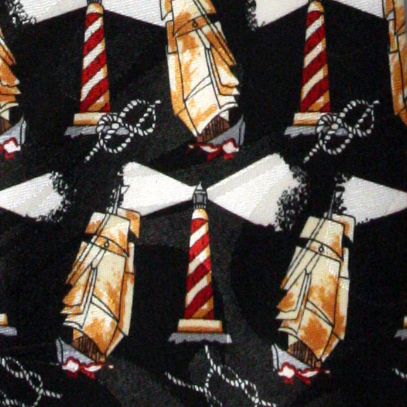 1202-100: Lighthouse Ties Ship Neckties Knots Black by Steven Harris
