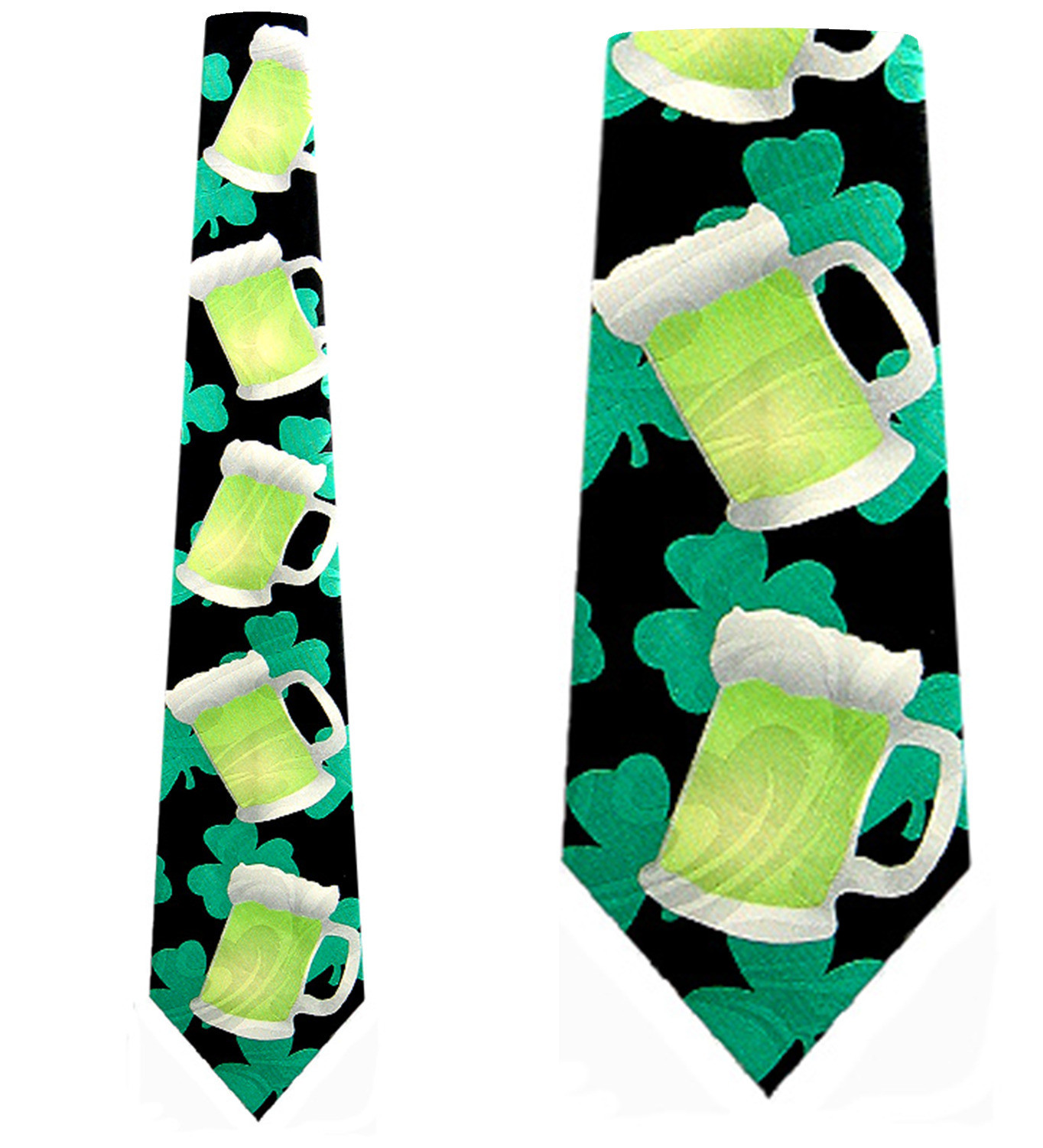1219-100: Green Beer Ties St Patricks Day Clovers Neckties Black by Steven Harris