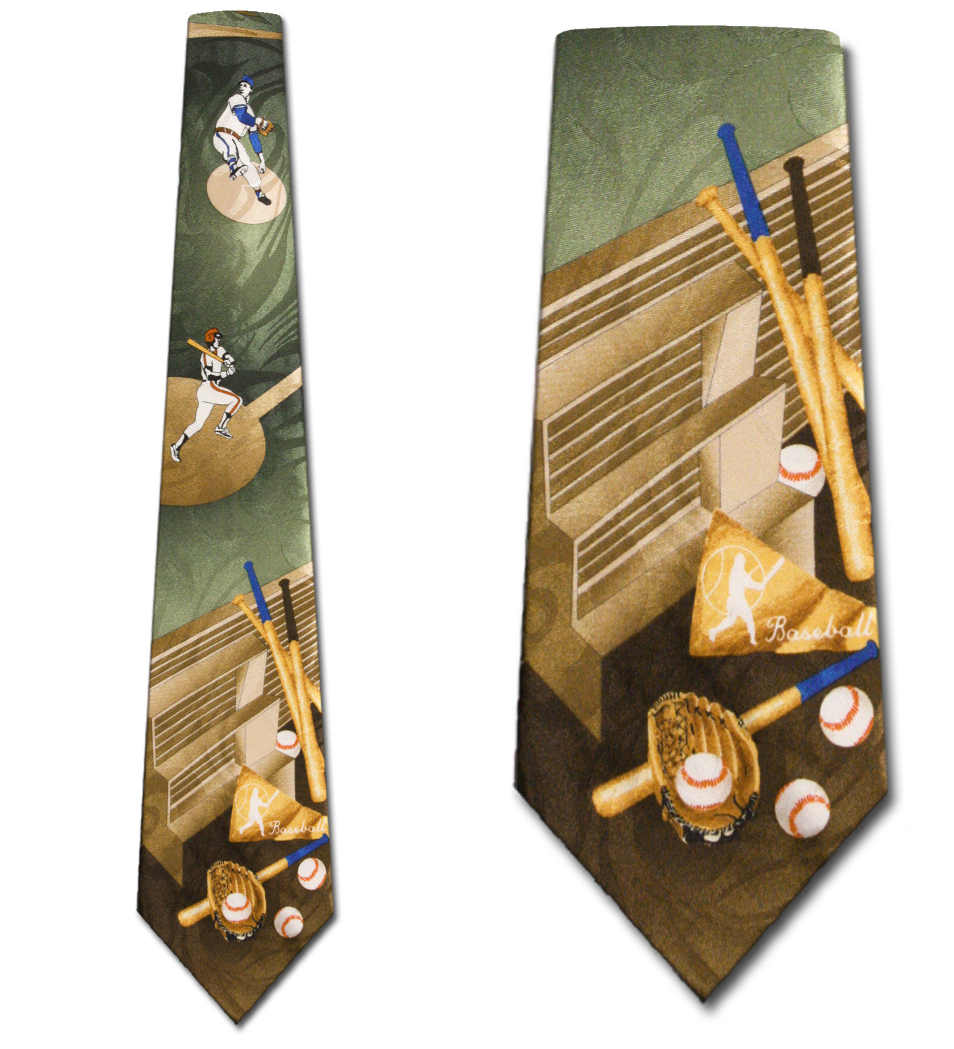 1248-100: Baseball Dugout Ties Bats Balls Neckties Black by Steven Harris