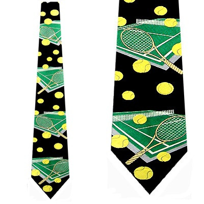 1249-100: Tennis Neckties Black Court Balls Tie by Steven Harris