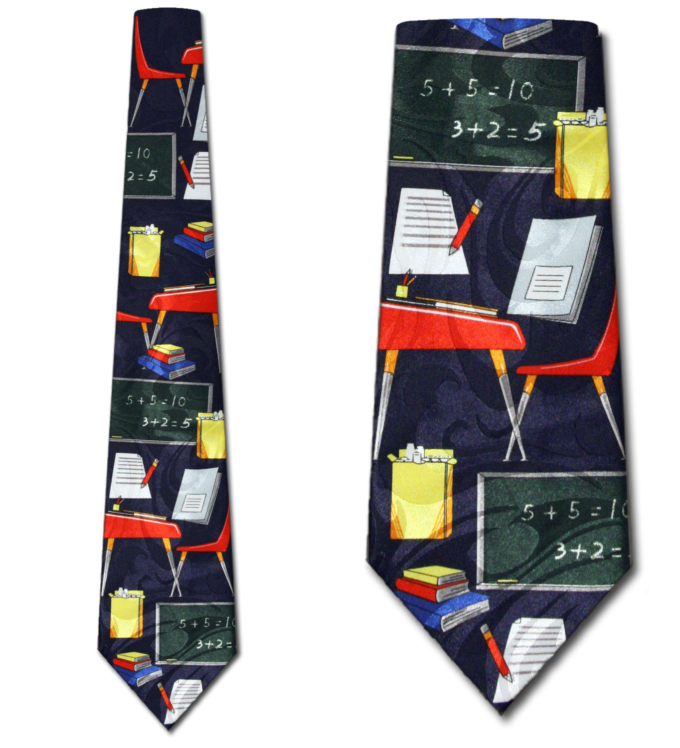 1260-102: Teacher Ties Books Chalkboard Classroom Desks Neckties Navy by Steven Harris
