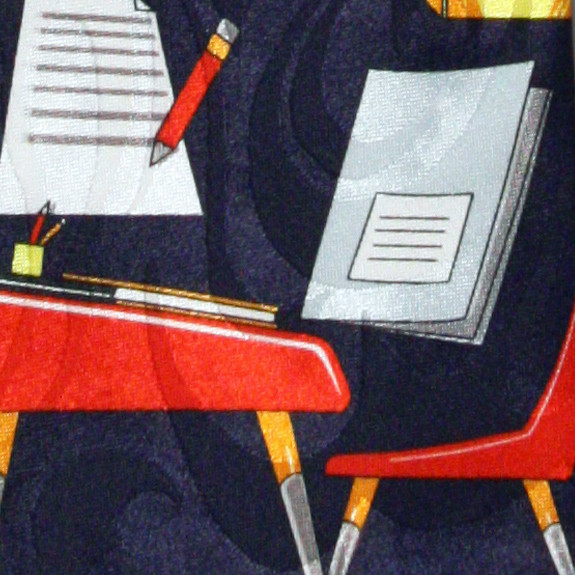 1260-102: Teacher Ties Books Chalkboard Classroom Desks Neckties Navy by Steven Harris