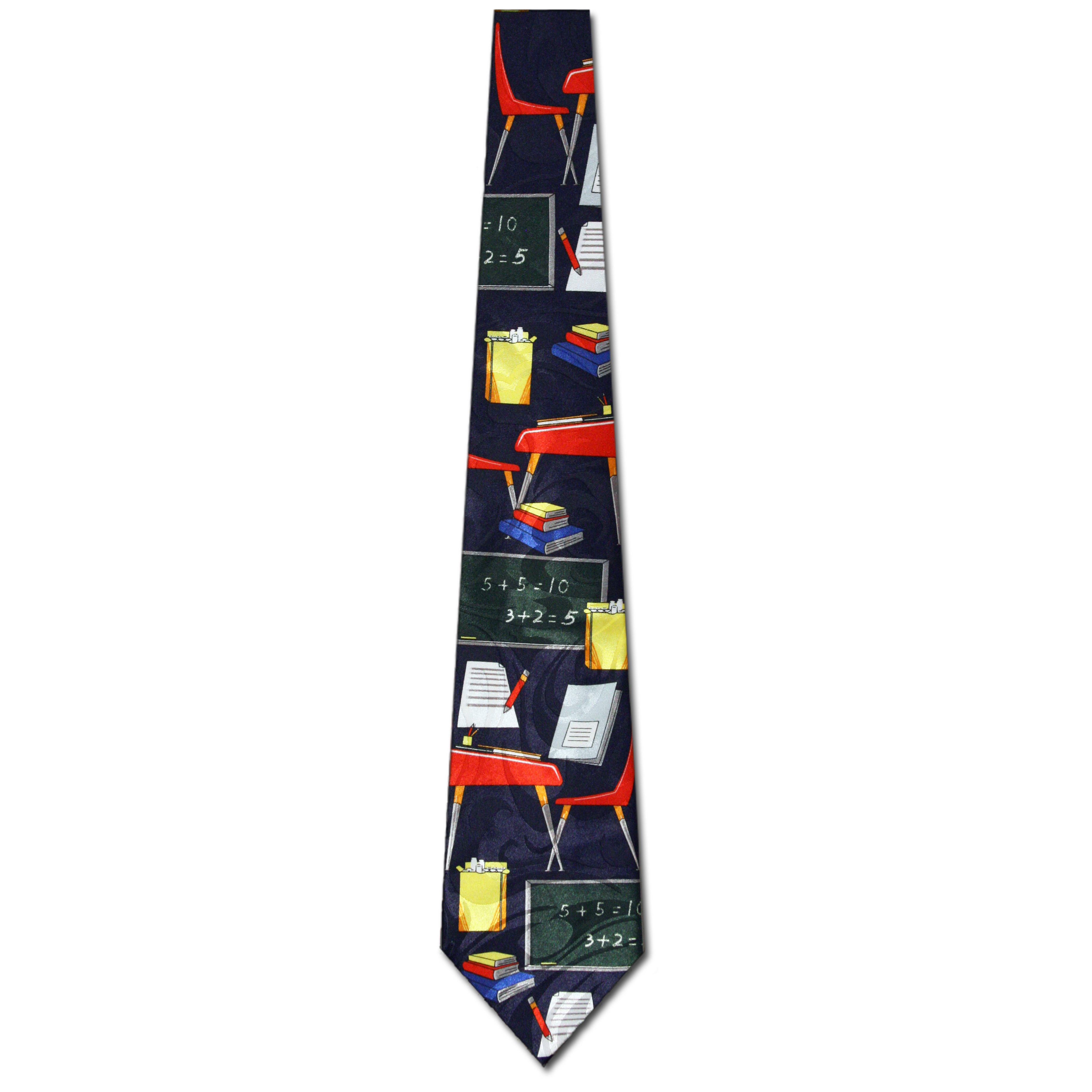 1260-102: Teacher Ties Books Chalkboard Classroom Desks Neckties Navy by Steven Harris at Abcties.com