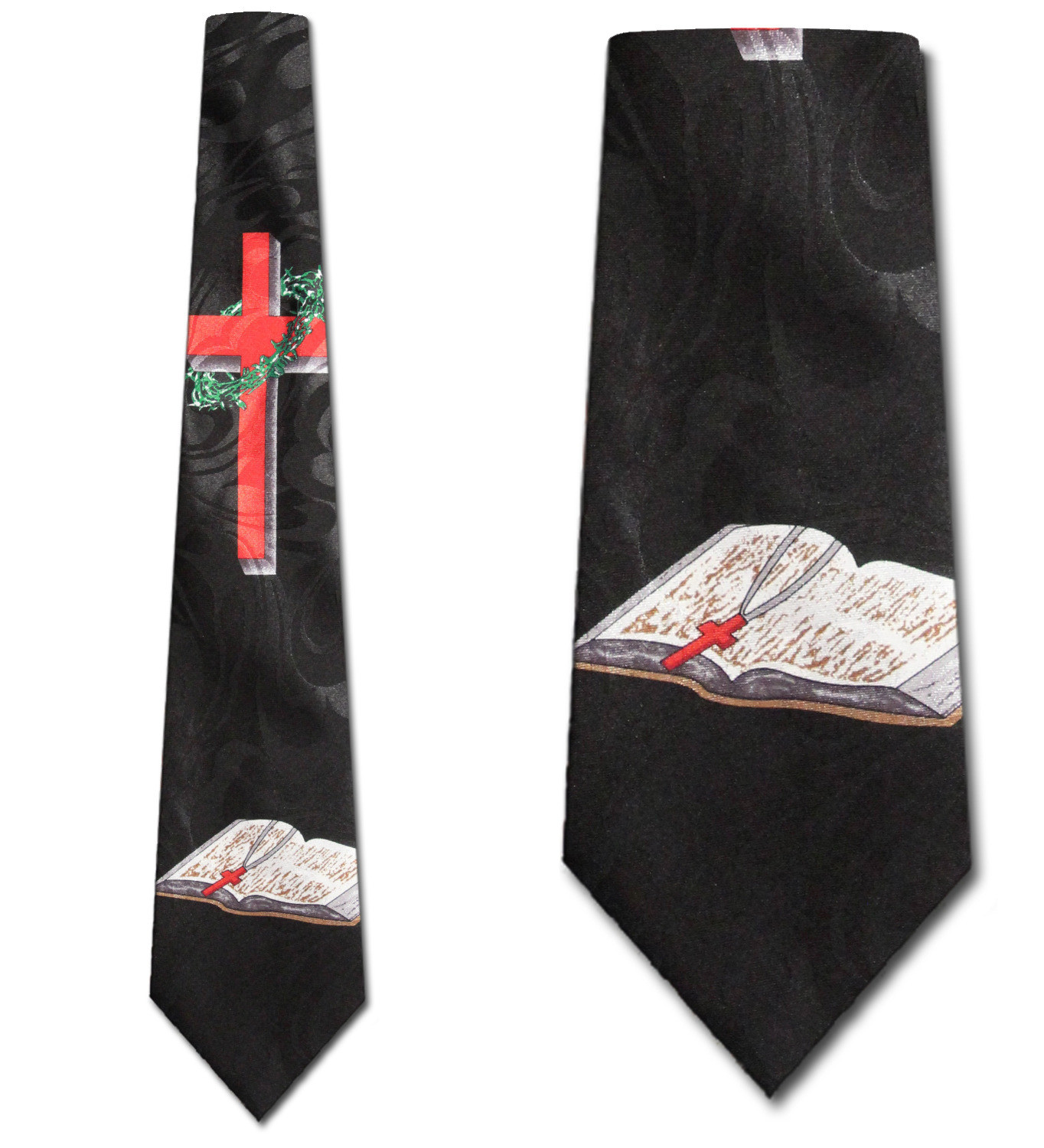 1269-100: Cross with Bible Ties Crown of Thorns Religious Neckties Black by Steven Harris