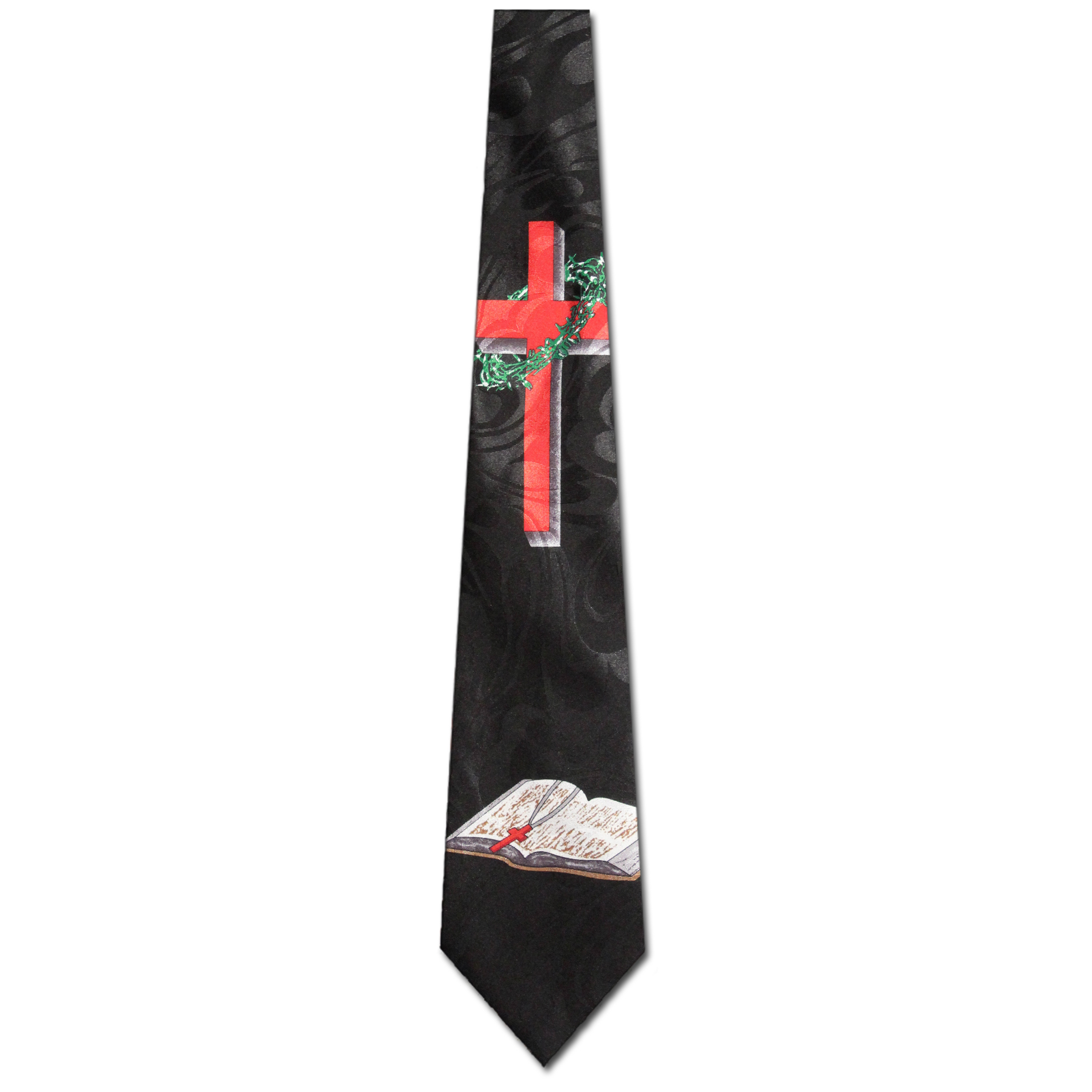 1269-100: Cross with Bible Ties Crown of Thorns Religious Neckties Black by Steven Harris at Abcties.com