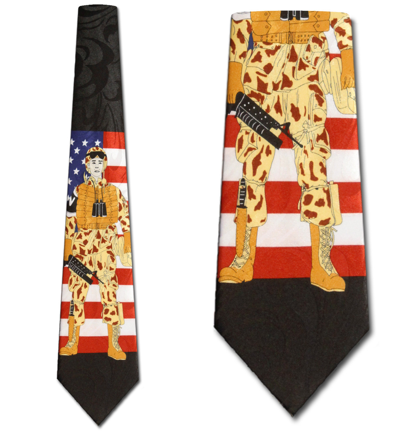 1271-100: Flag and Fatigues Tie Black Camo Army Soldier Neckties by Steven Harris