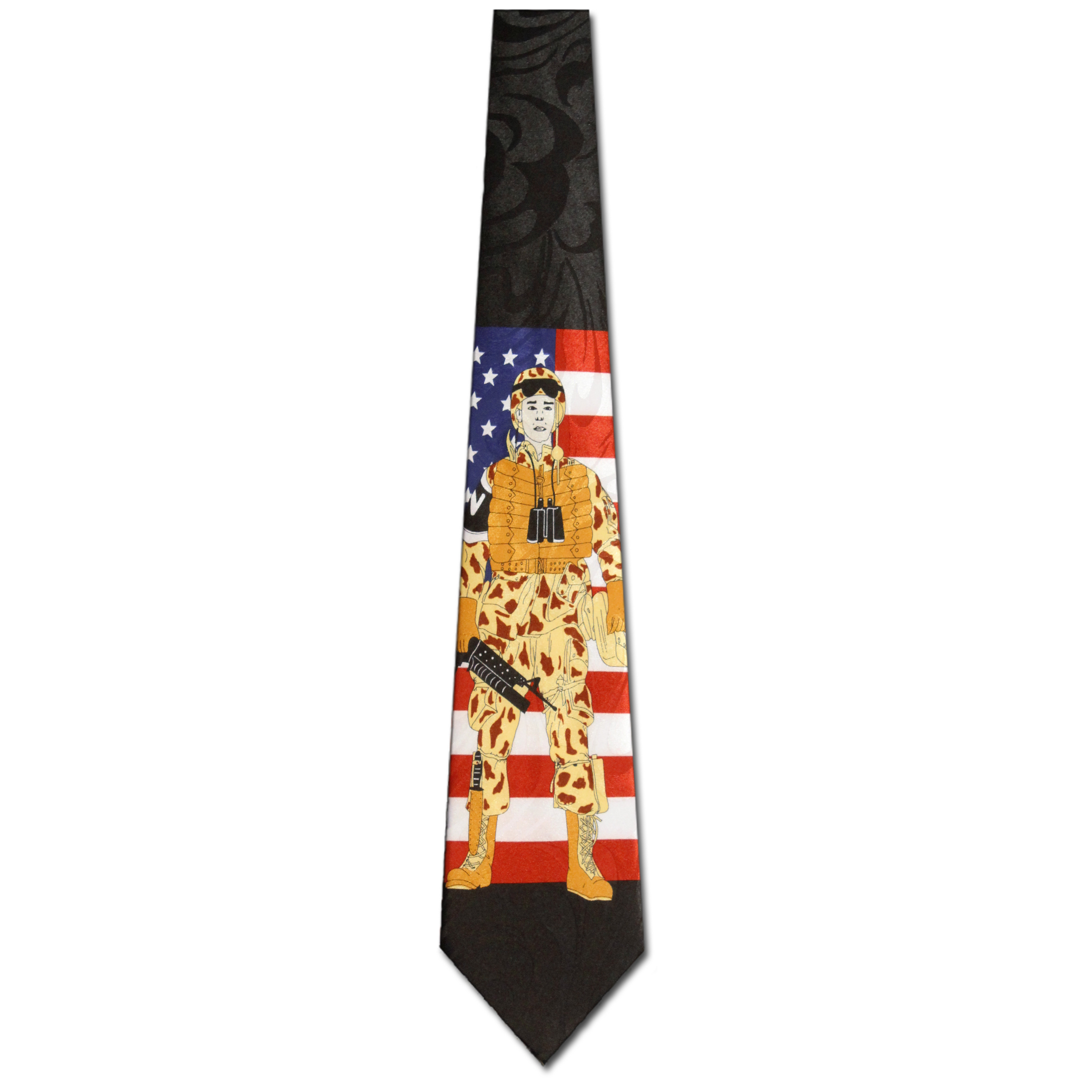 1271-100: Flag and Fatigues Tie Black Camo Army Soldier Neckties by Steven Harris at Abcties.com