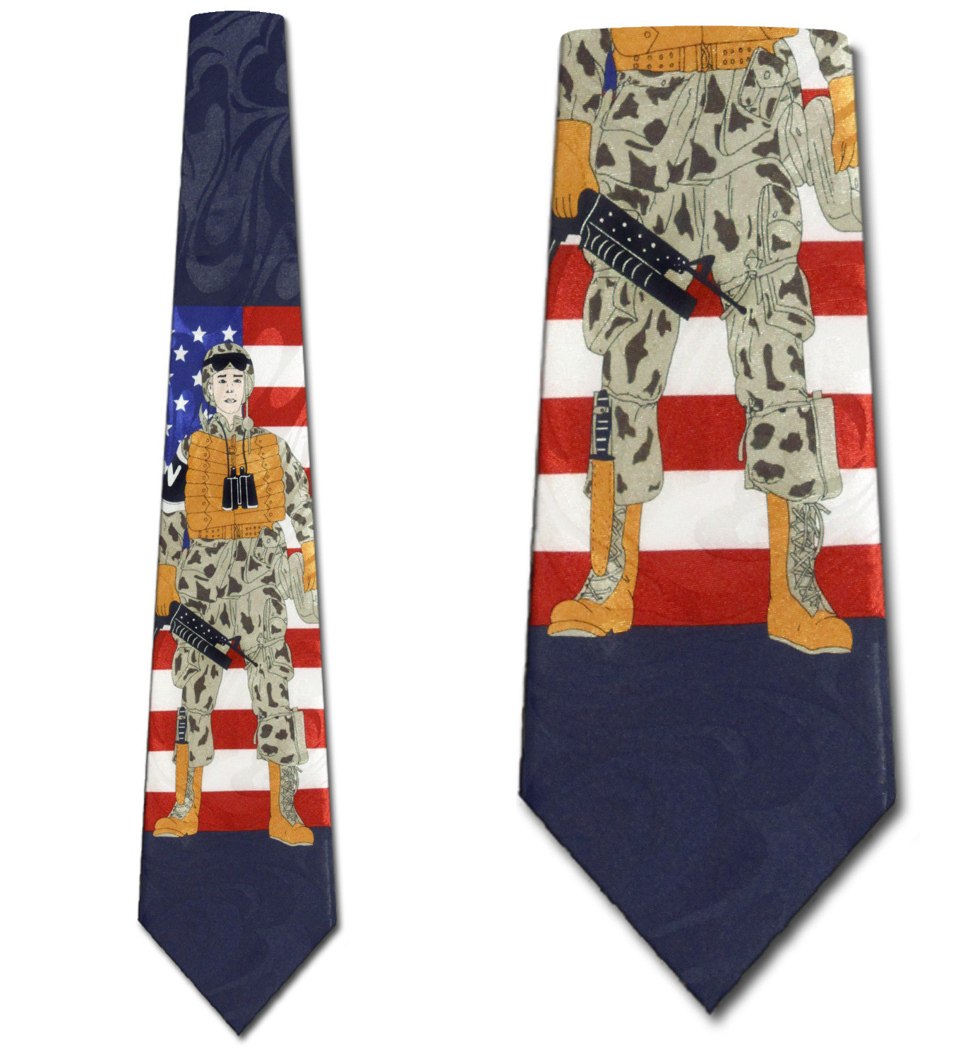 1271-102: Flag and Fatigues Tie Navy Camo Army Soldier Neckties by Steven Harris