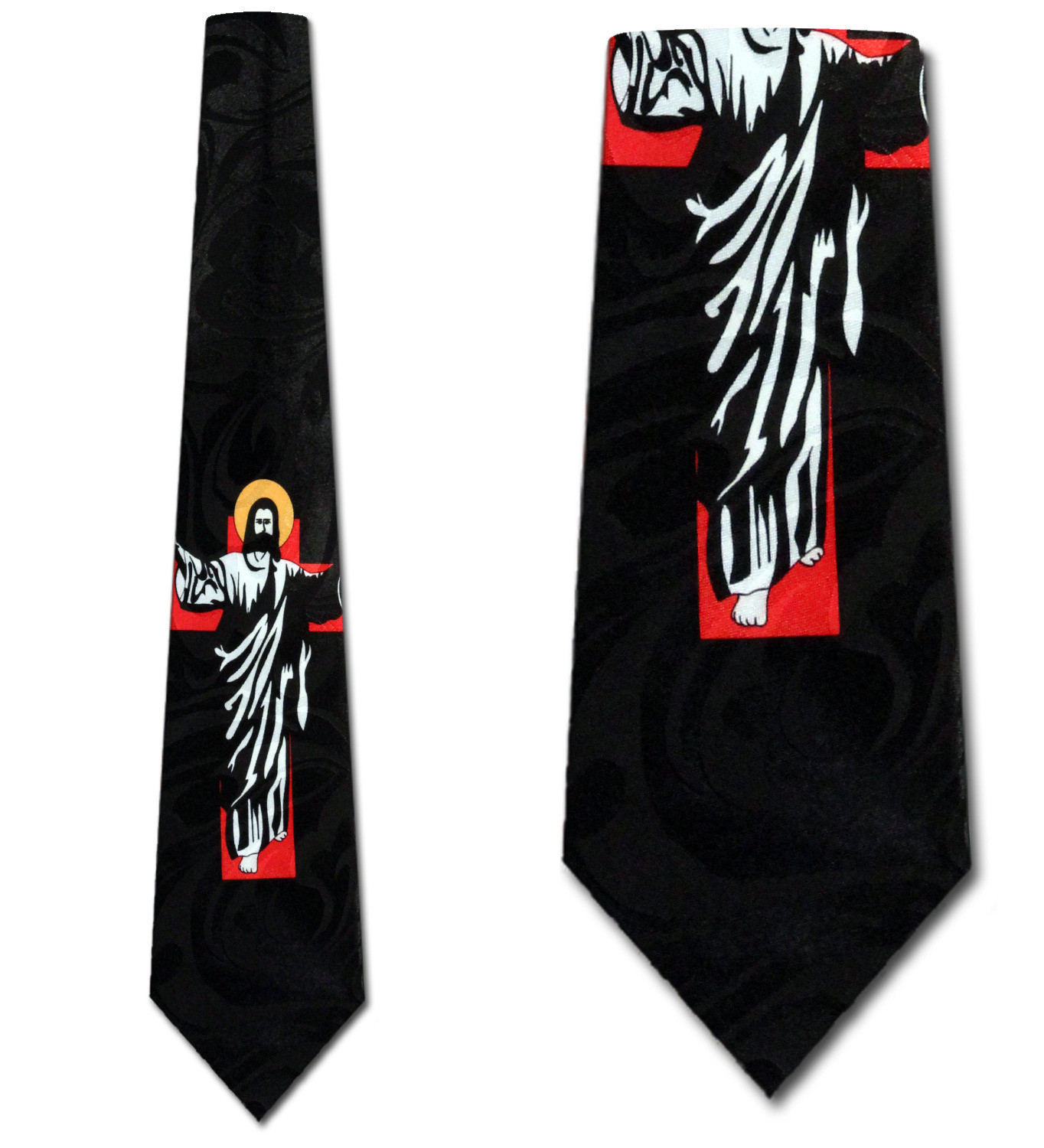 1273-100: Silhouette of Jesus Cross Neckties Religious Ties Black by Steven Harris