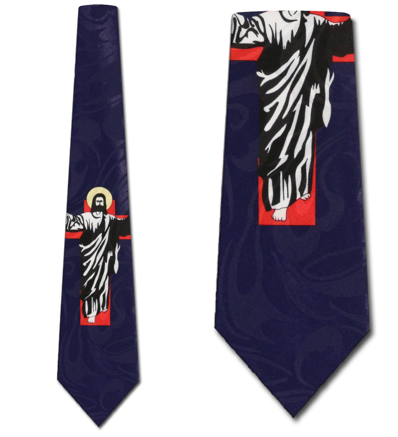 1273-102: Silhouette of Jesus Cross Neckties Religious Ties Navy by Steven Harris