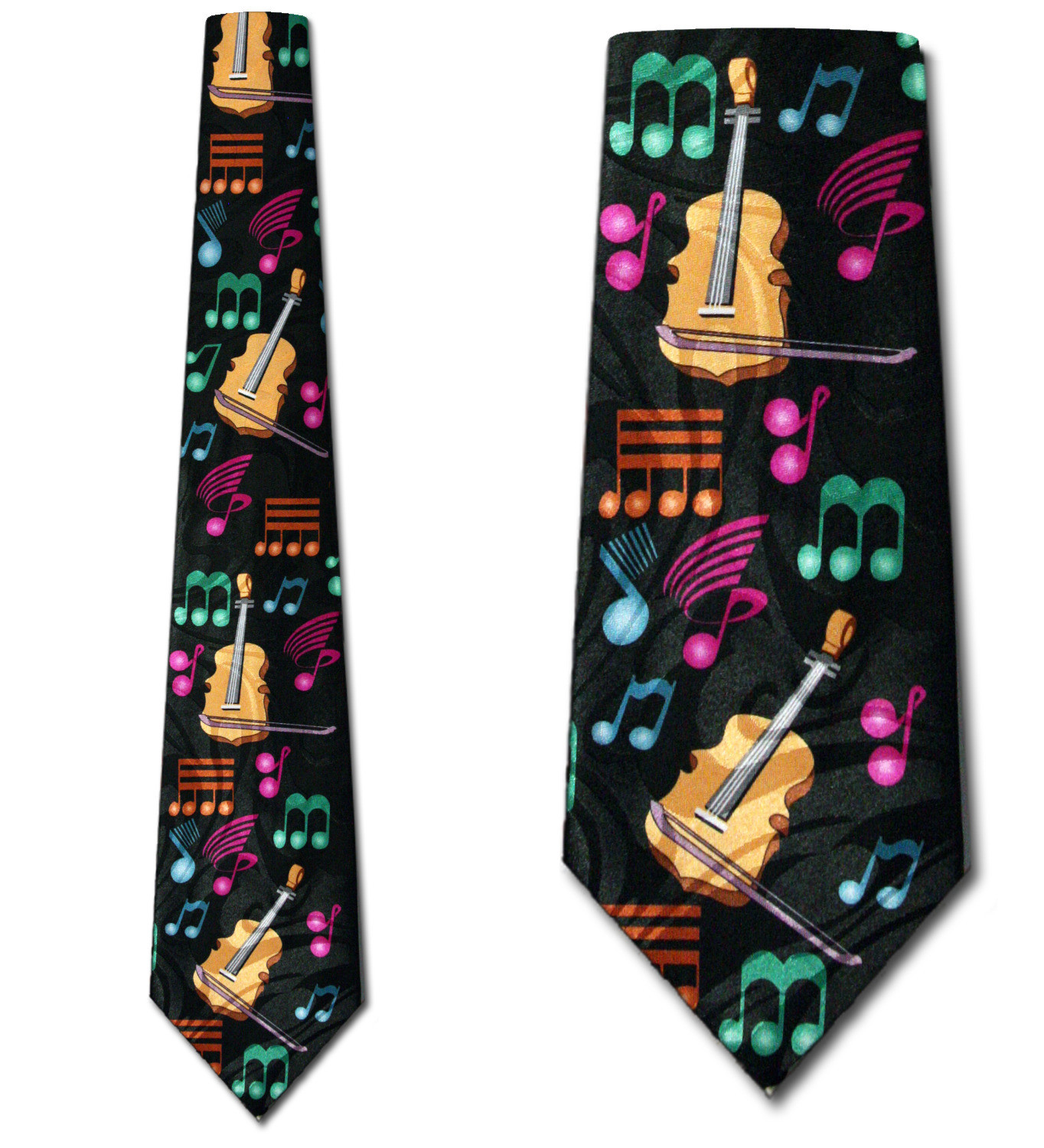 1289-100: Violin Ties Colorful Music Notes Neckties Black by Steven Harris at Abcties.com