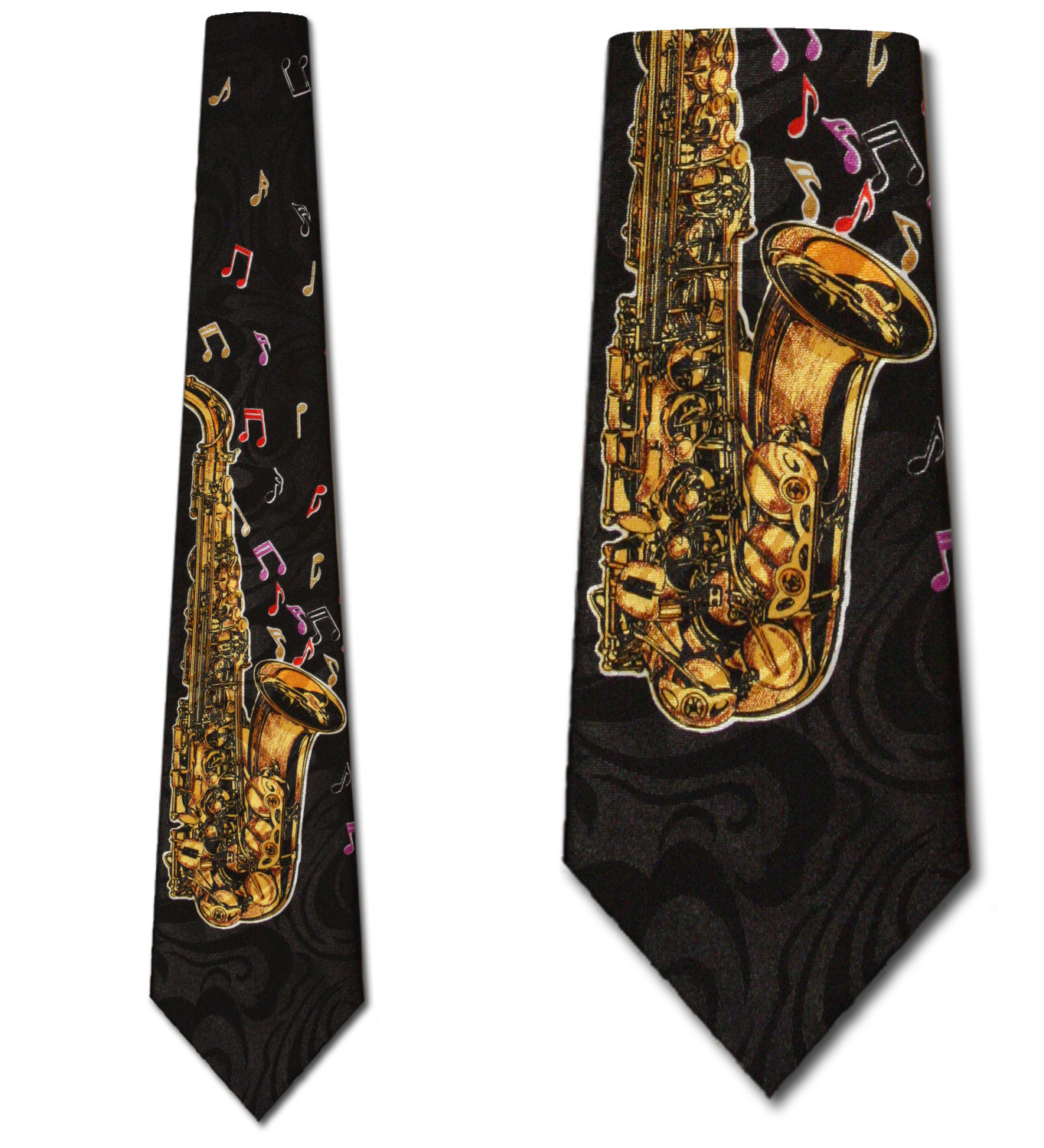 134-100: Saxophone Ties Black Colorful Notes Neckties by Steven Harris at Abcties.com