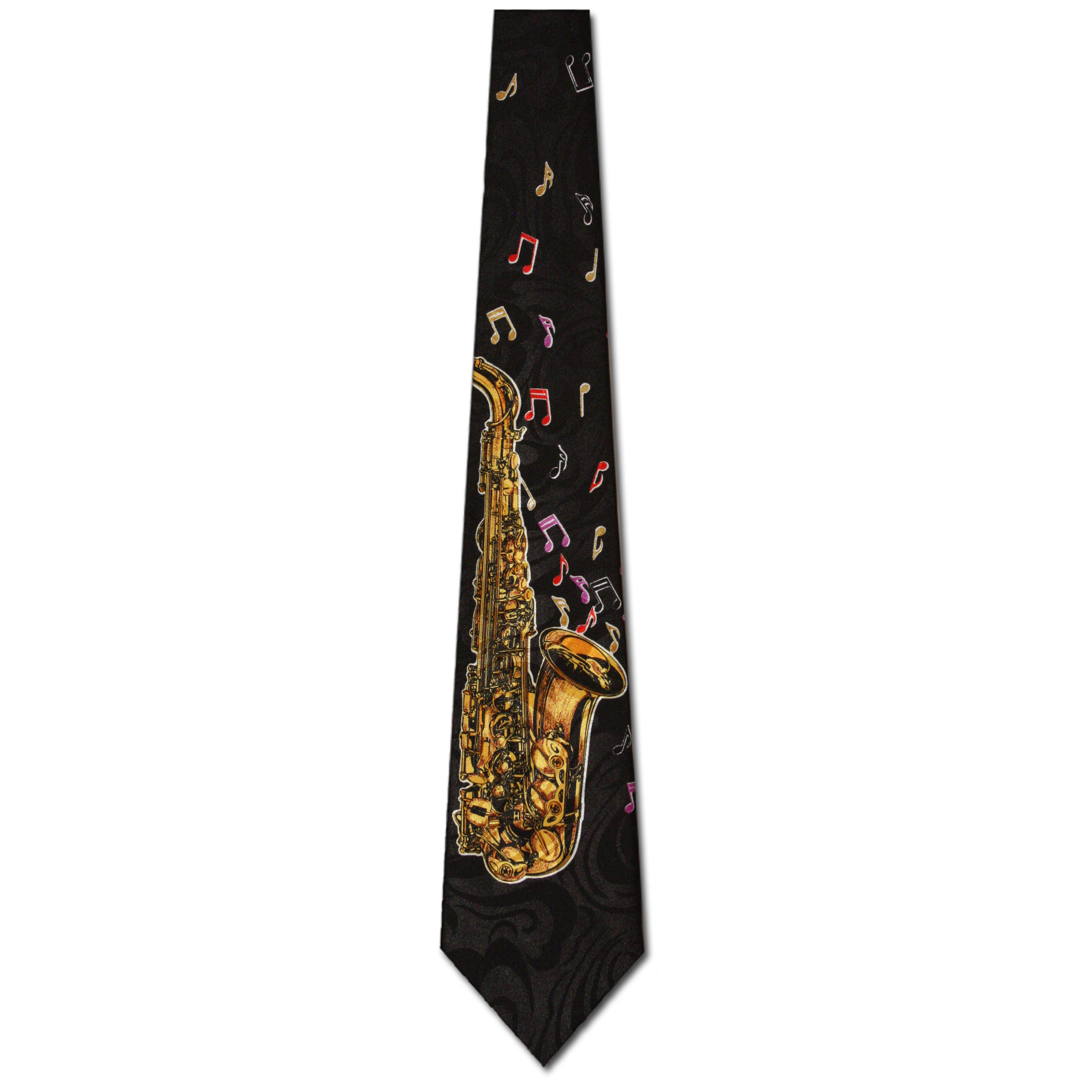 134-100: Saxophone Ties Black Colorful Notes Neckties by Steven Harris at Abcties.com