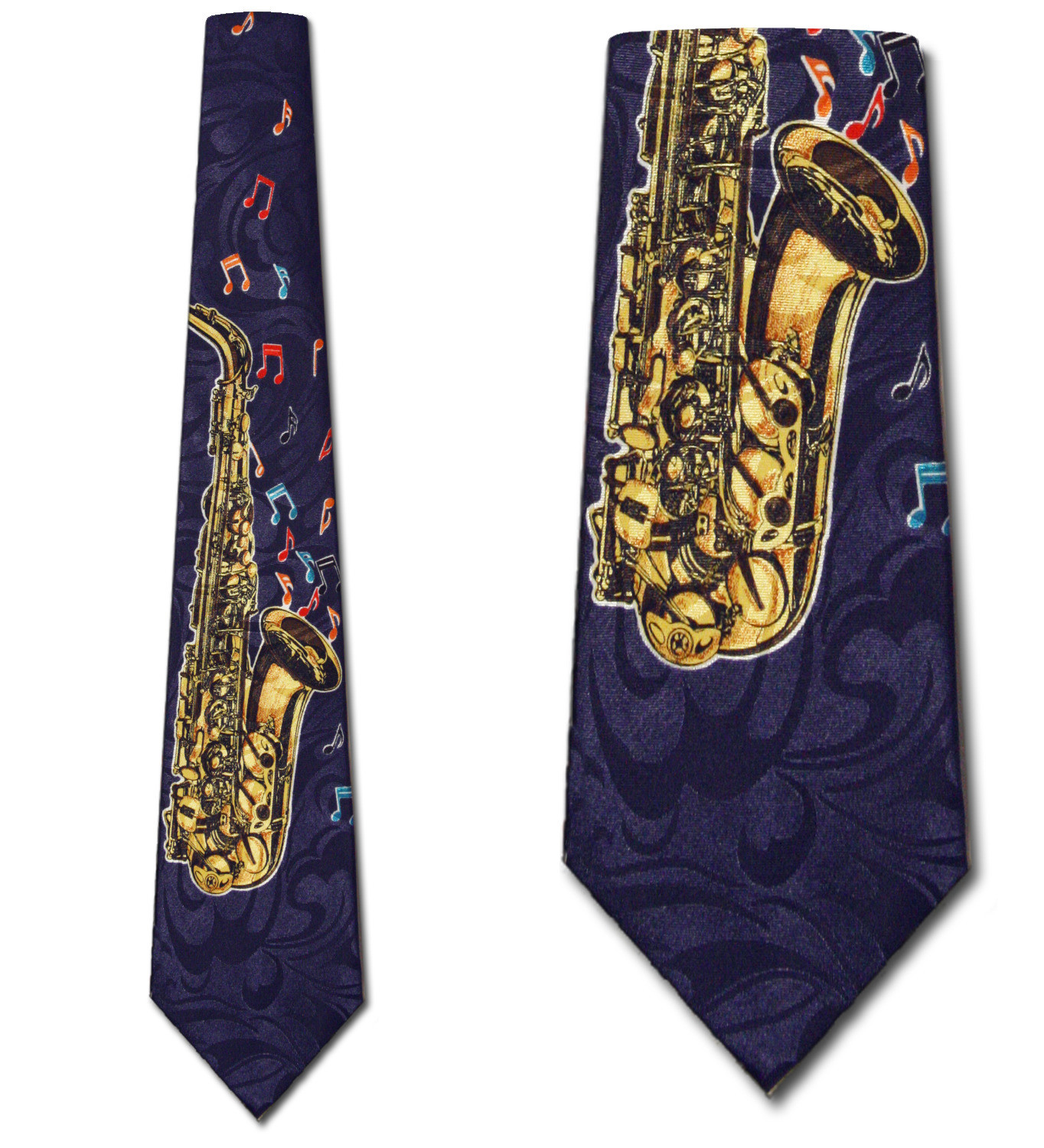 134-102: Saxophone Ties Navy Colorful Notes Neckties by Steven Harris at Abcties.com