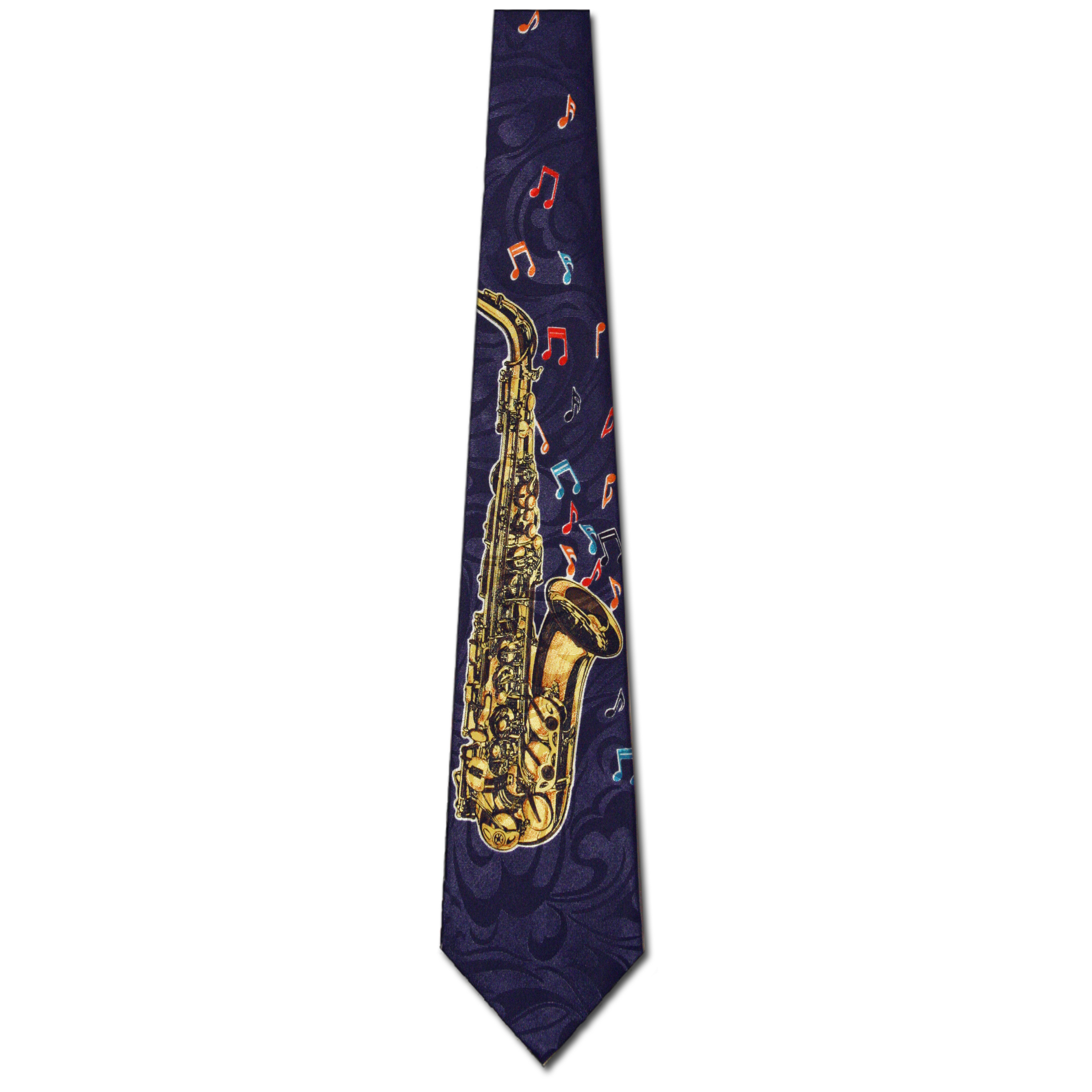134-102: Saxophone Ties Navy Colorful Notes Neckties by Steven Harris at Abcties.com