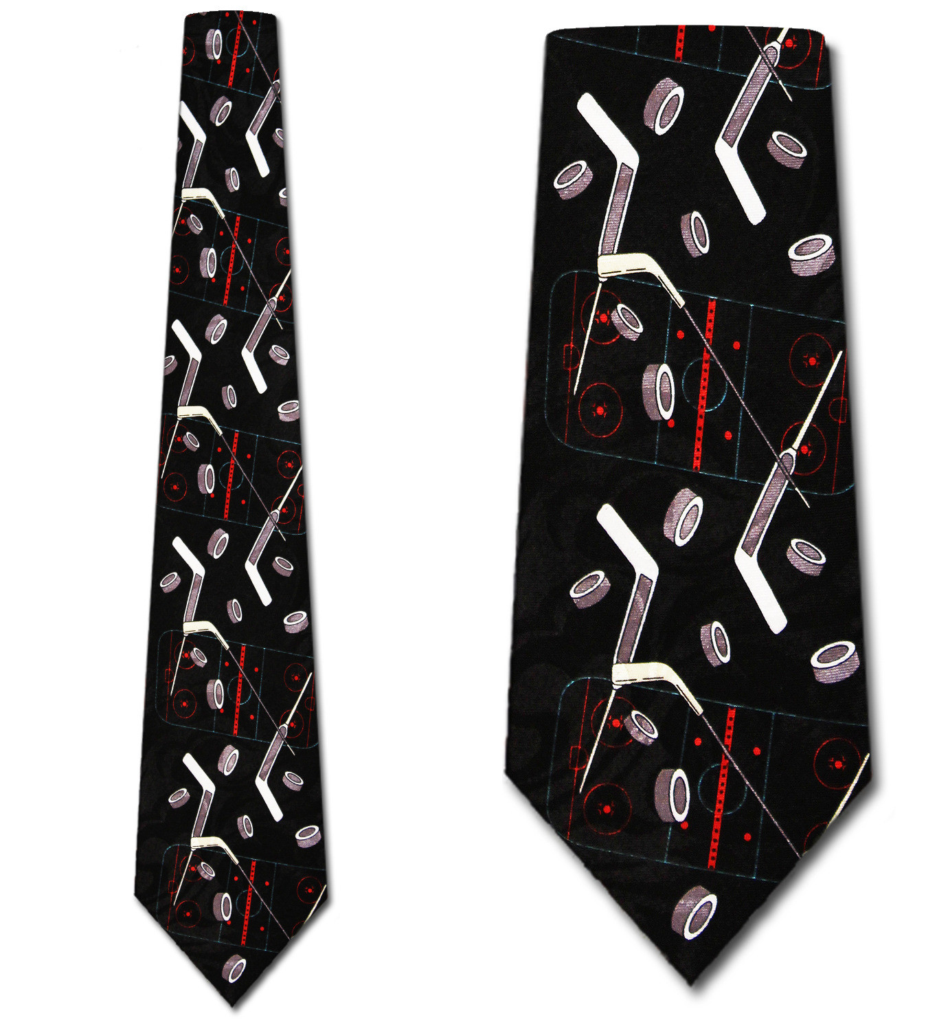 1348-100: Pucks and Sticks Necktie Black Hockey Ties by Steven Harris