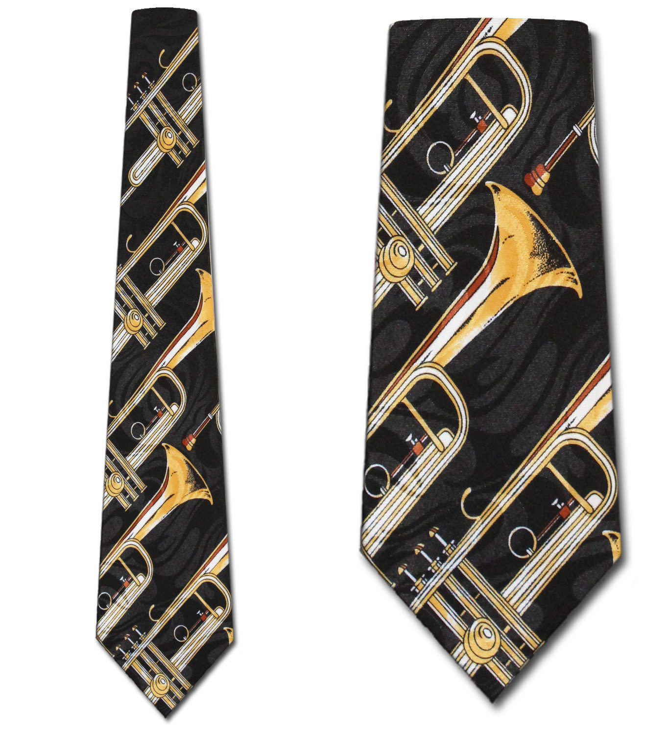 135-100: Trumpet Ties Brass Trumpets Allover Black by Steven Harris 