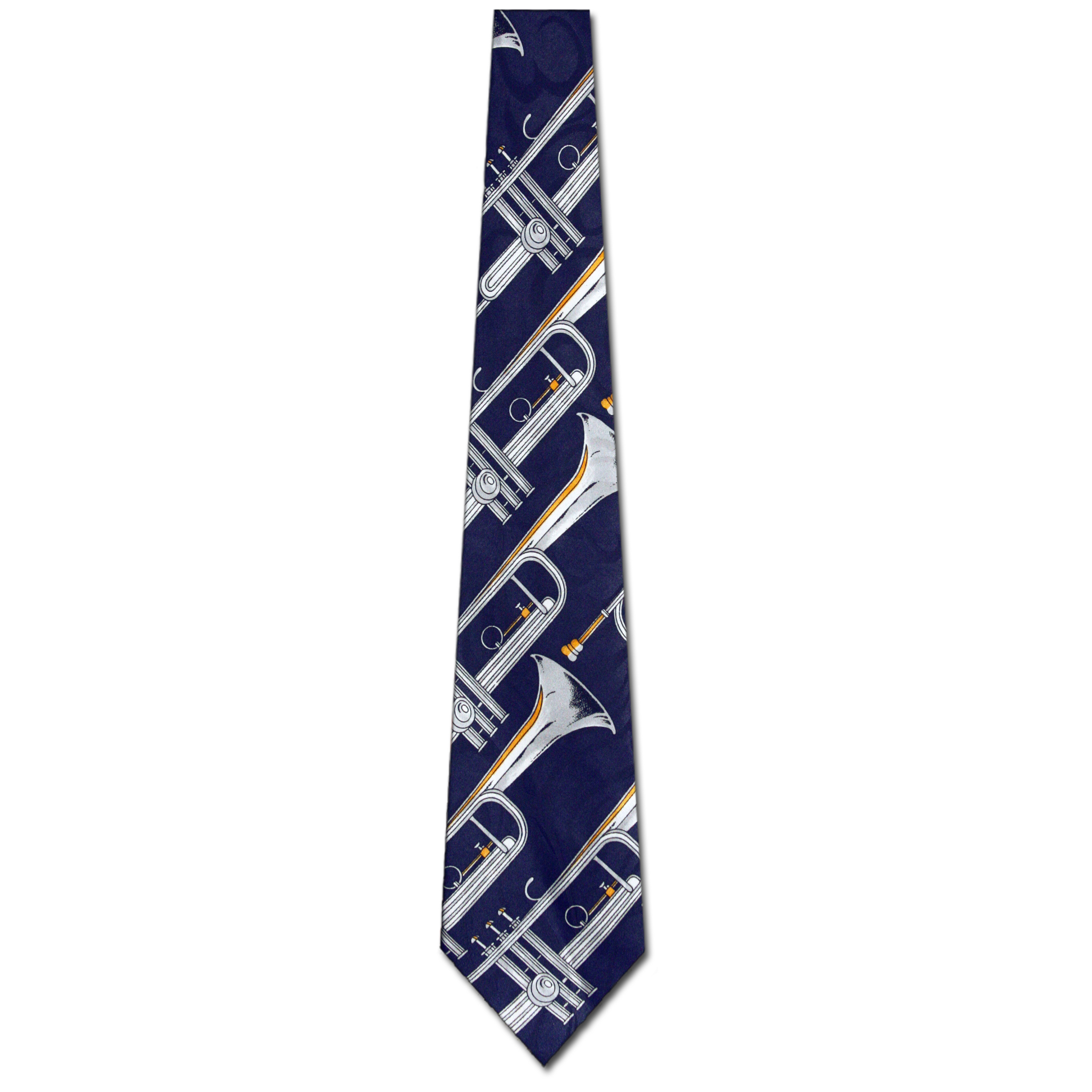 135-102: Trumpet Ties Silver Trumpets Allover Navy by Steven Harris at Abcties.com