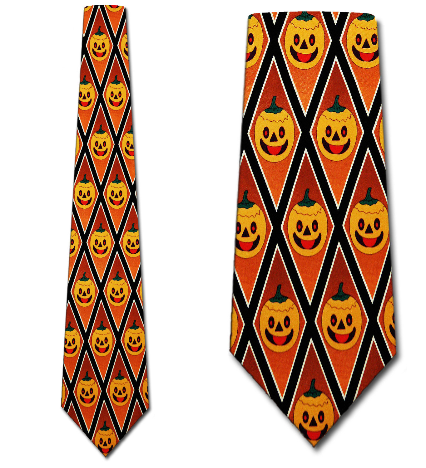 1358-100: Argyle Pumpkins Tie Halloween Neckties Black by Steven Harris