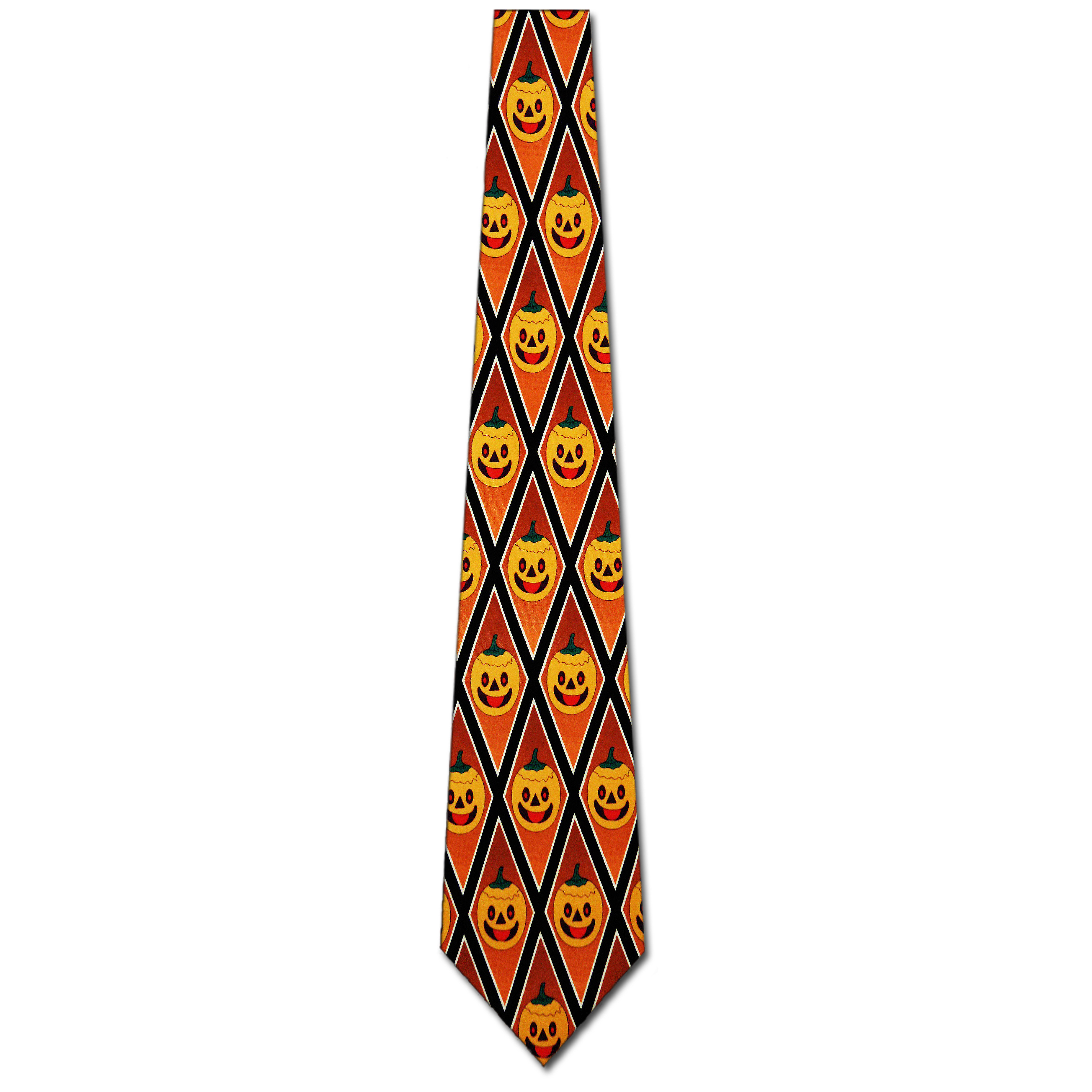 1358-100: Argyle Pumpkins Tie Halloween Neckties Black by Steven Harris at Abcties.com