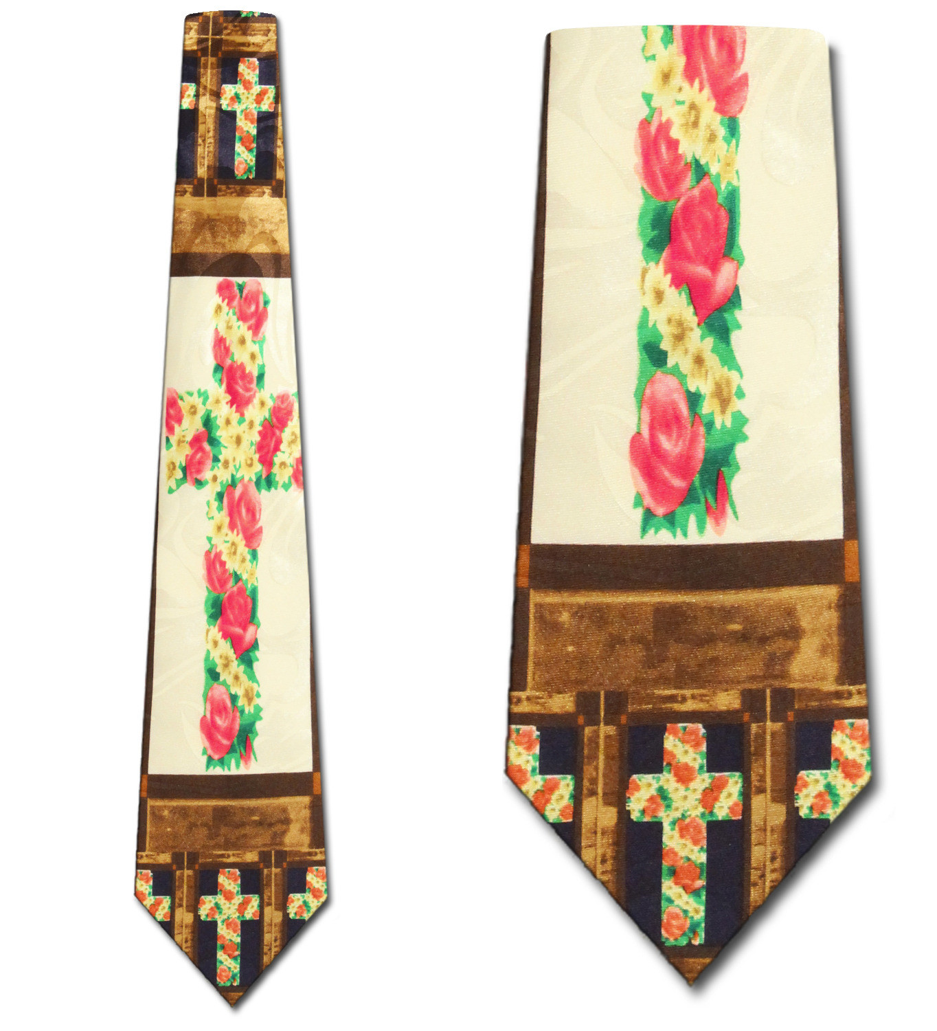 1411-100: Cross of Flowers Tie Inspirational Christian Neckties Black by Steven Harris