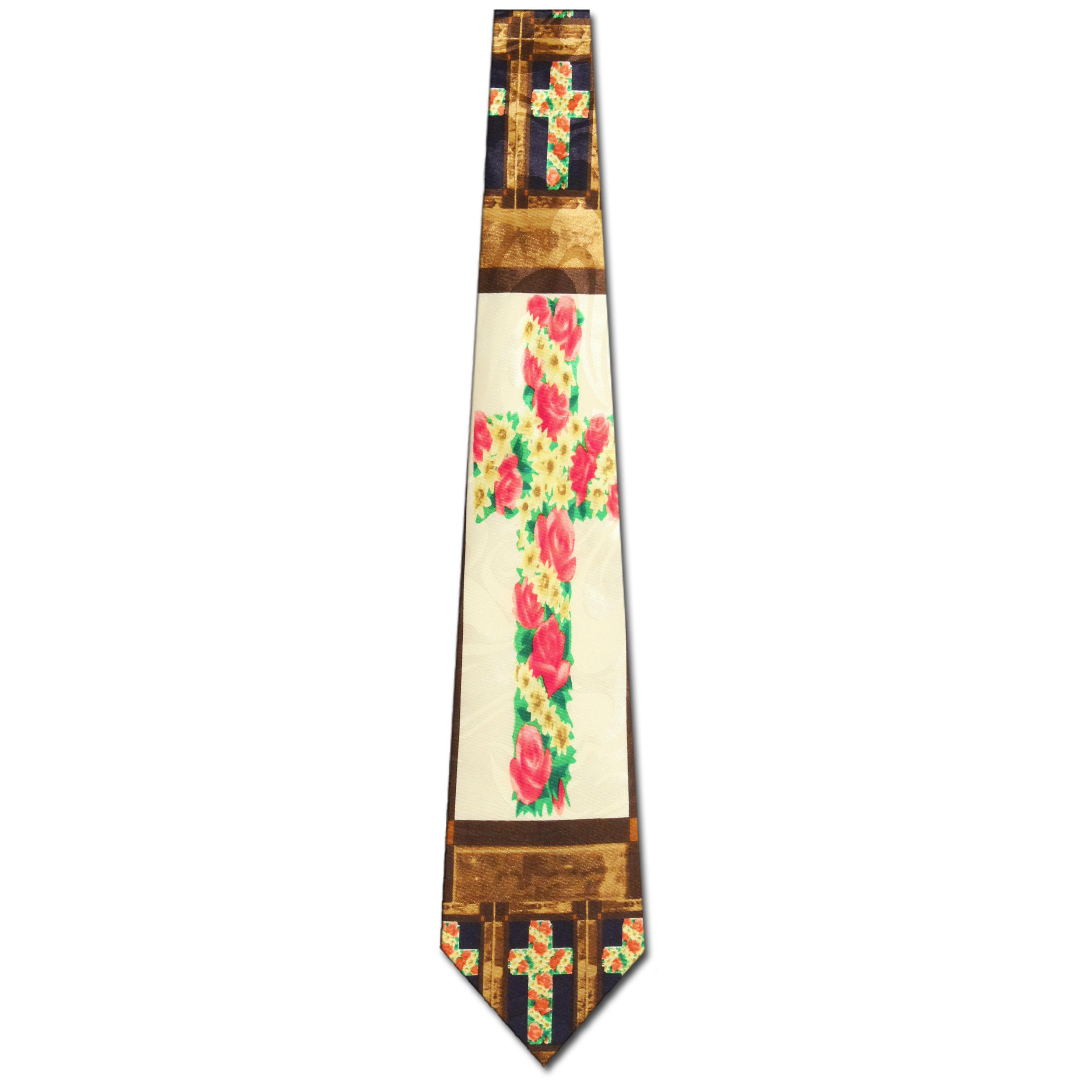 1411-100: Cross of Flowers Tie Inspirational Christian Neckties Black by Steven Harris at Abcties.com