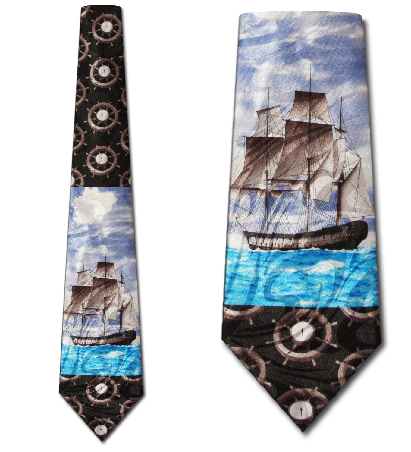 1482-100: Ship Ties Steering Wheel Sailing Neckties Black by Steven Harris