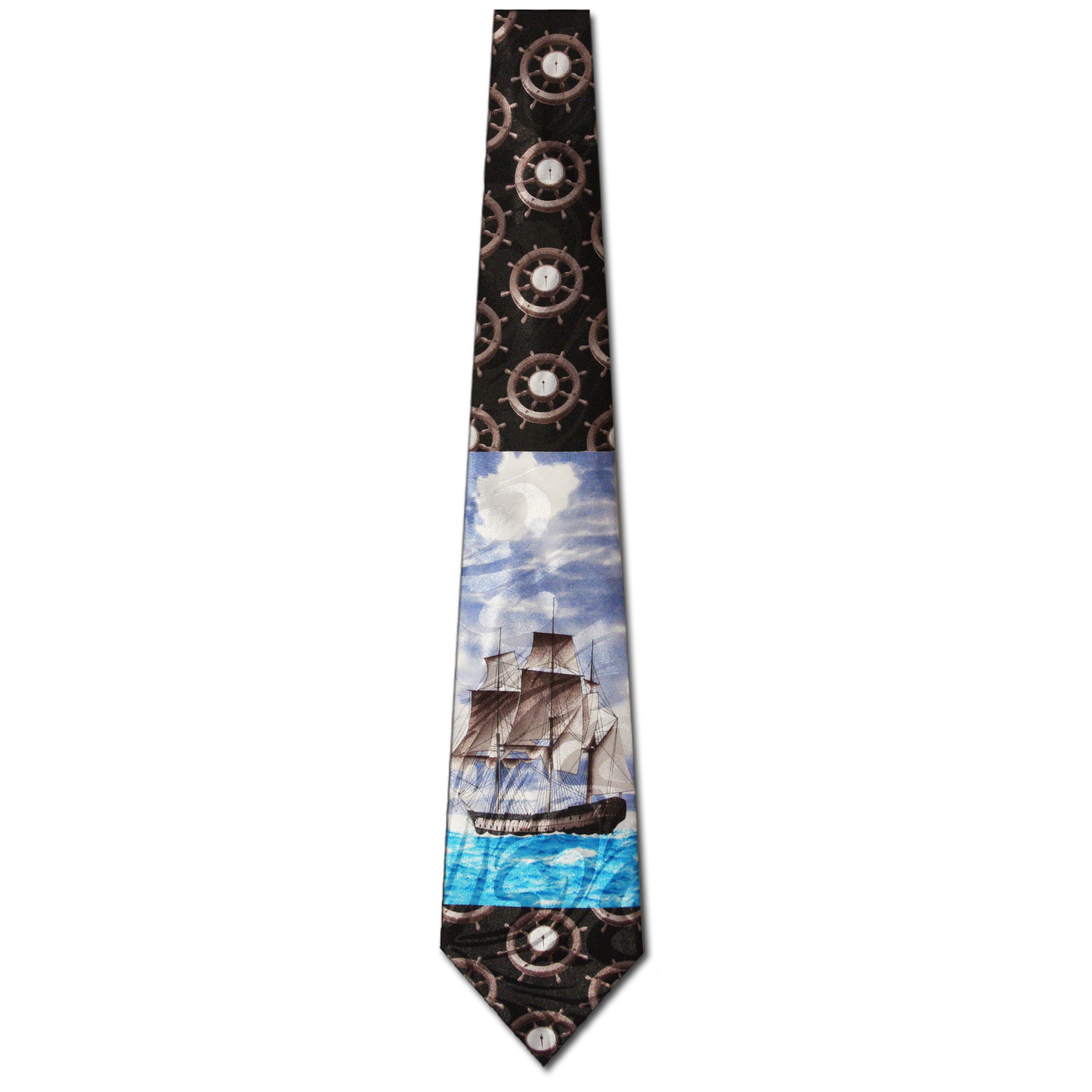 1482-100: Ship Ties Steering Wheel Sailing Neckties Black by Steven Harris at Abcties.com