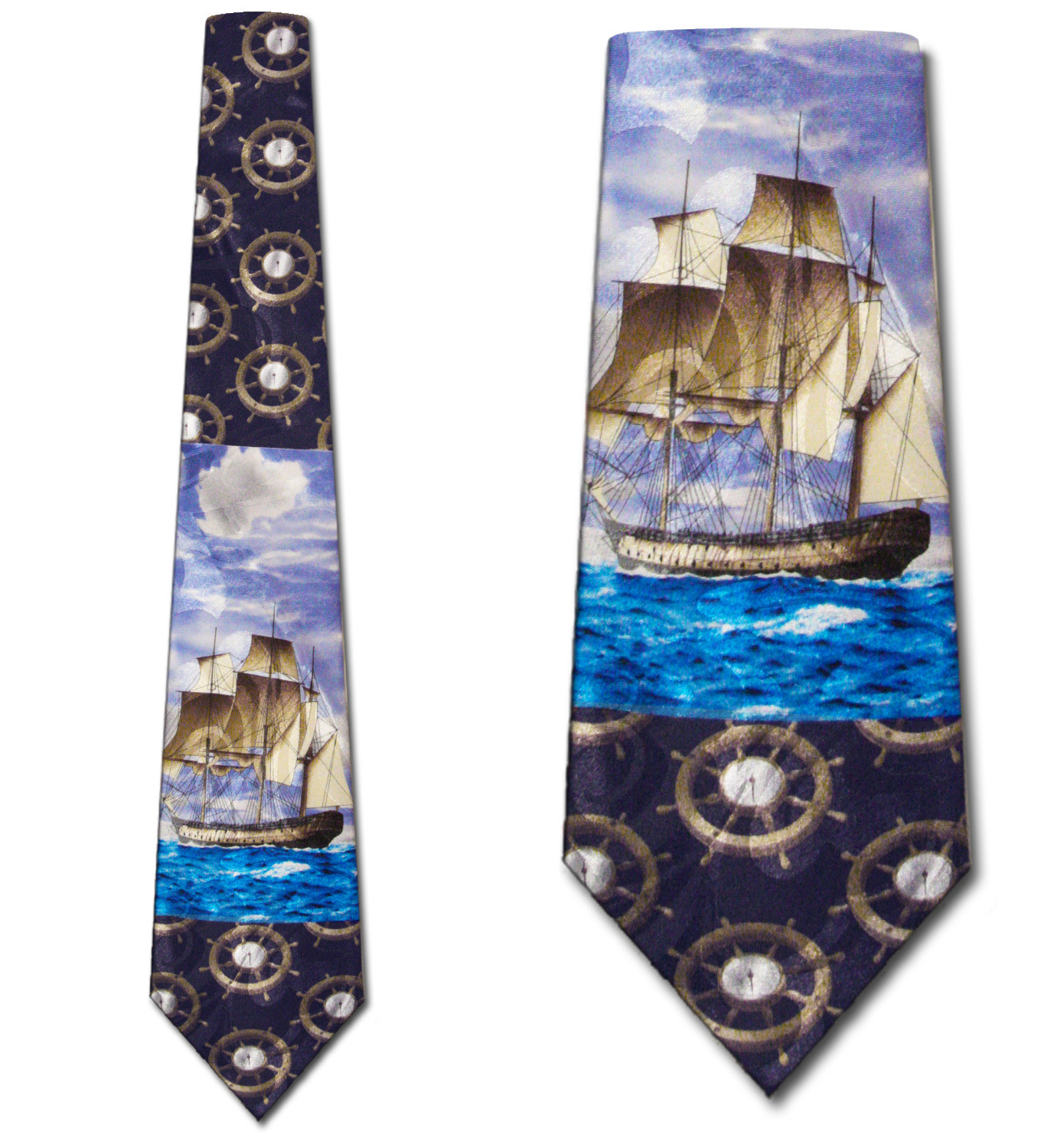 1482-102: Ship Ties Steering Wheel Sailing Neckties Navy by Steven Harris