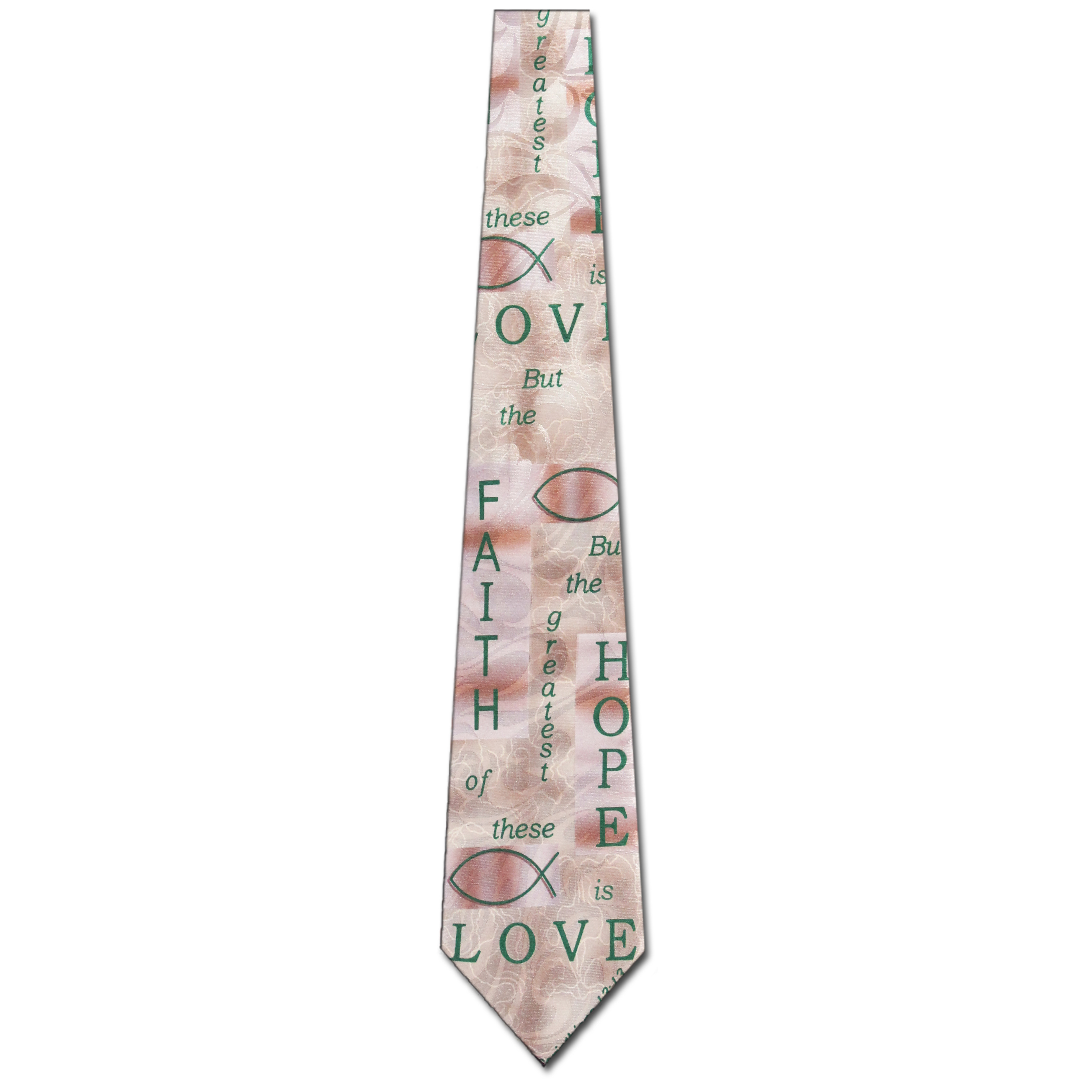 1522-100: Faith Love Hope Tie Inspirational Neckties Tan by Steven Harris at Abcties.com